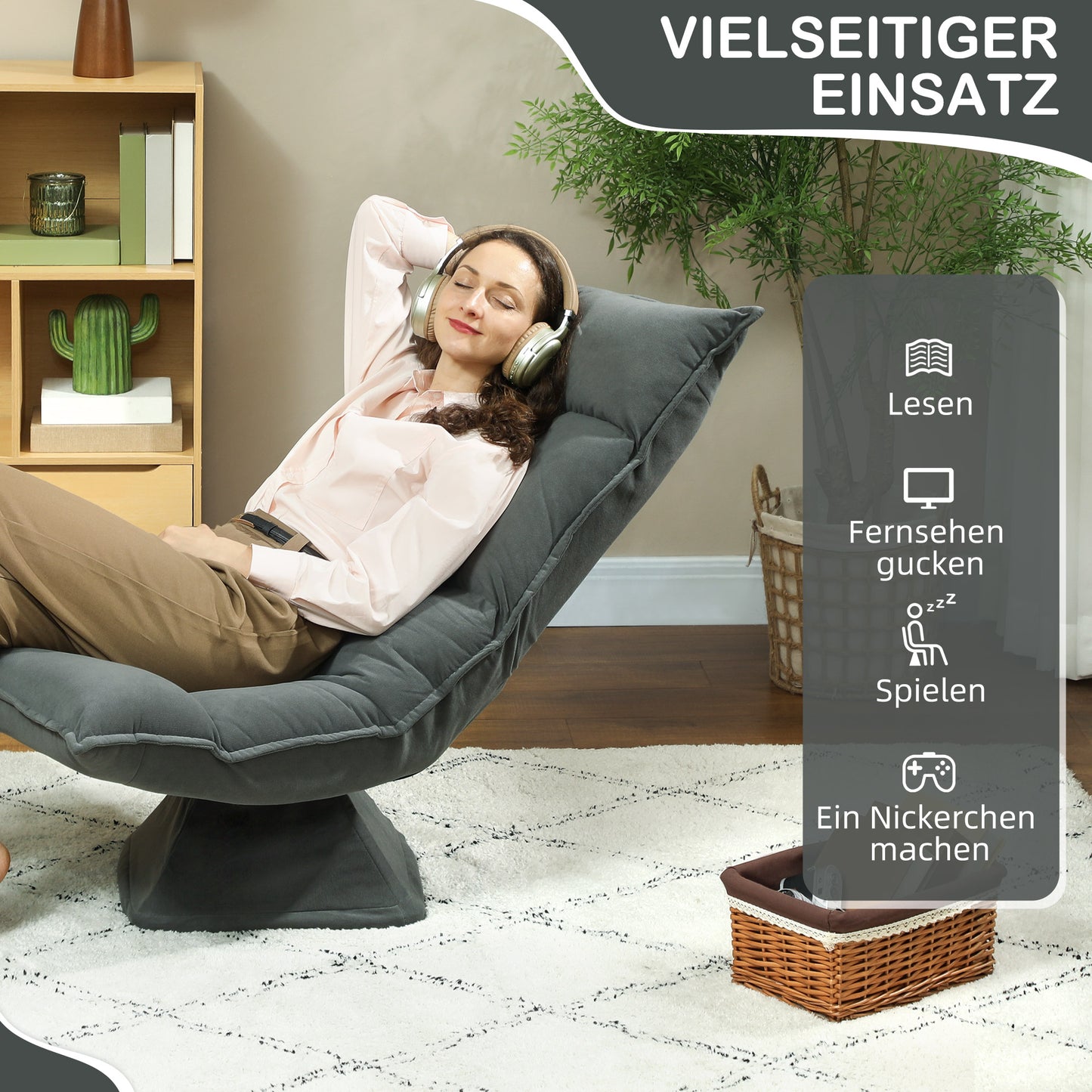 Adjustable Swivel Floor Chair, Dark Grey, 360° Rotation