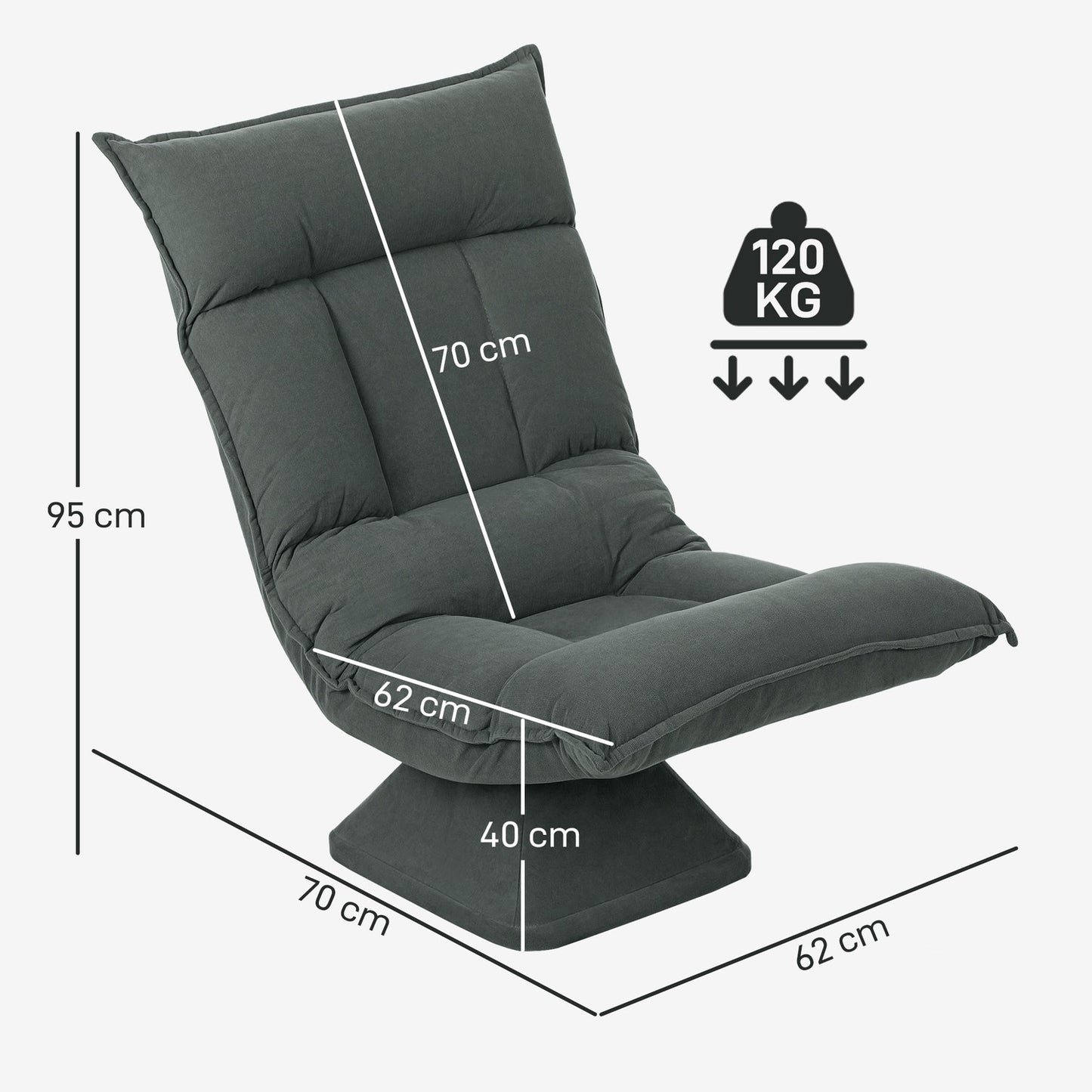 Adjustable Swivel Floor Chair, Dark Grey, 360° Rotation