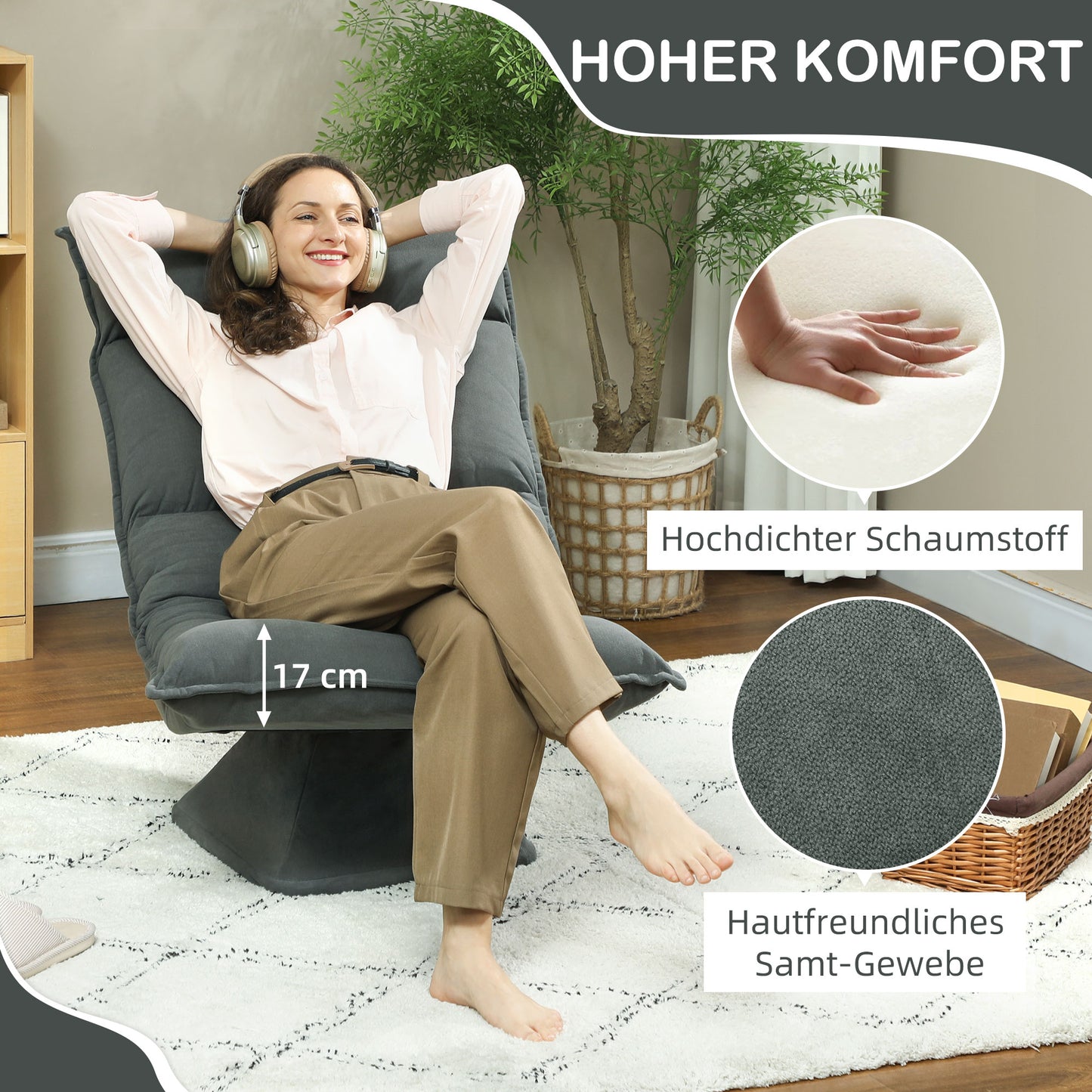 Adjustable Swivel Floor Chair, Dark Grey, 360° Rotation