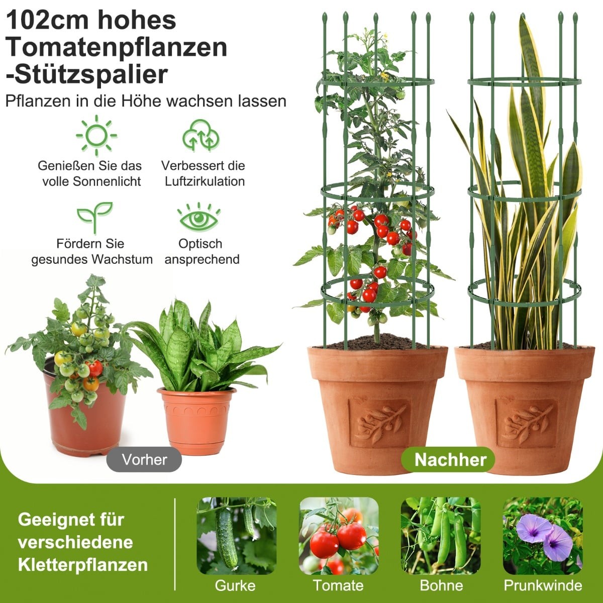 Adjustable Tomato Plant Support Cage Set – 154 cm, 3-Pack
