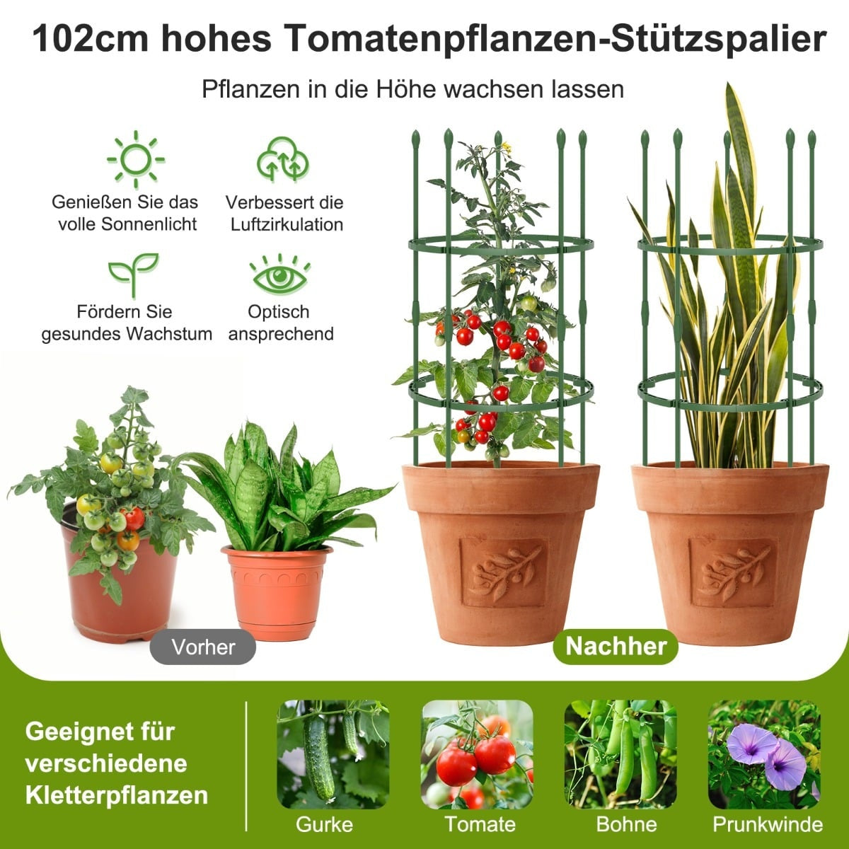 Adjustable Tomato Plant Support Cage Set – 3 Pack, 102 cm