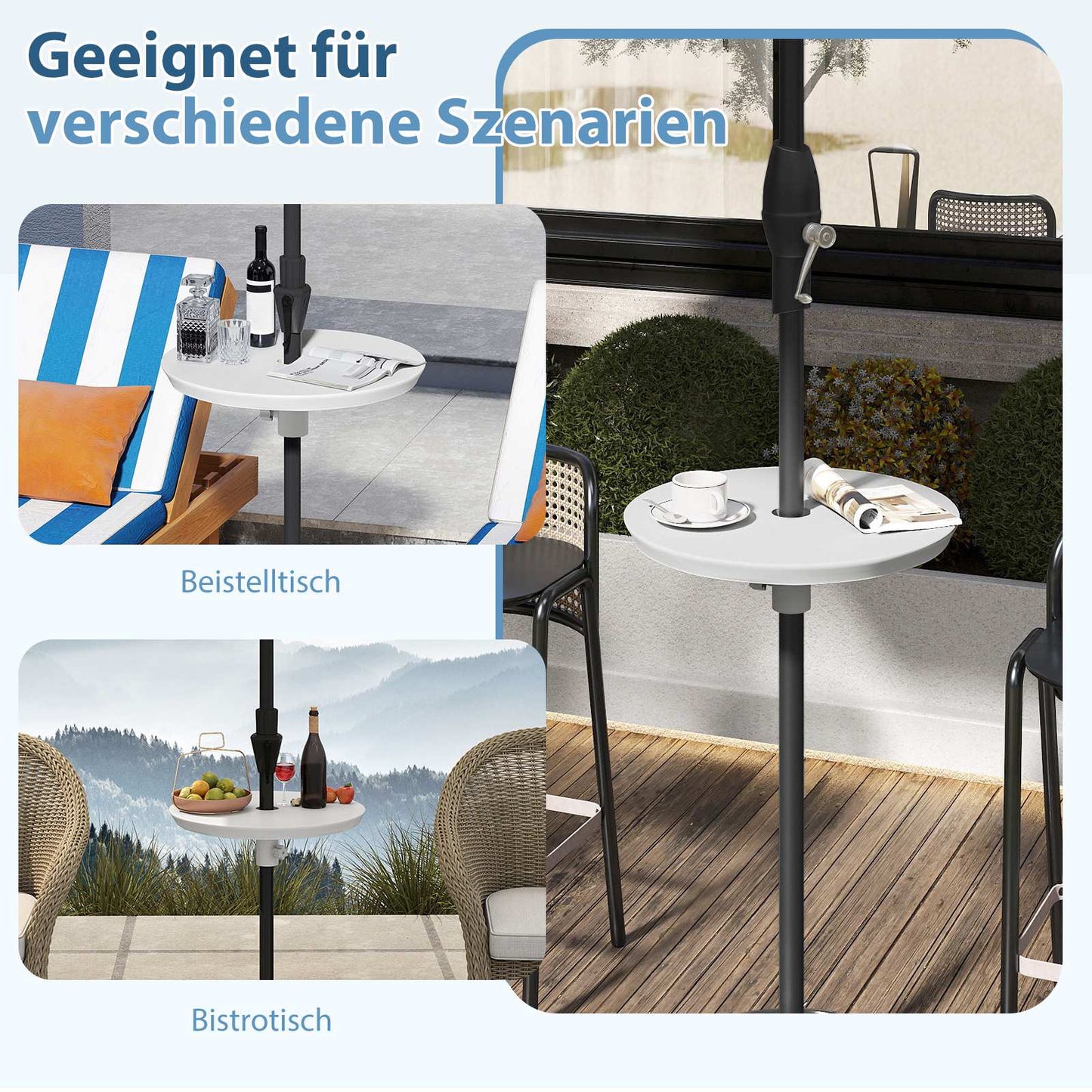 Adjustable Umbrella Table with 38-48mm Hole, White