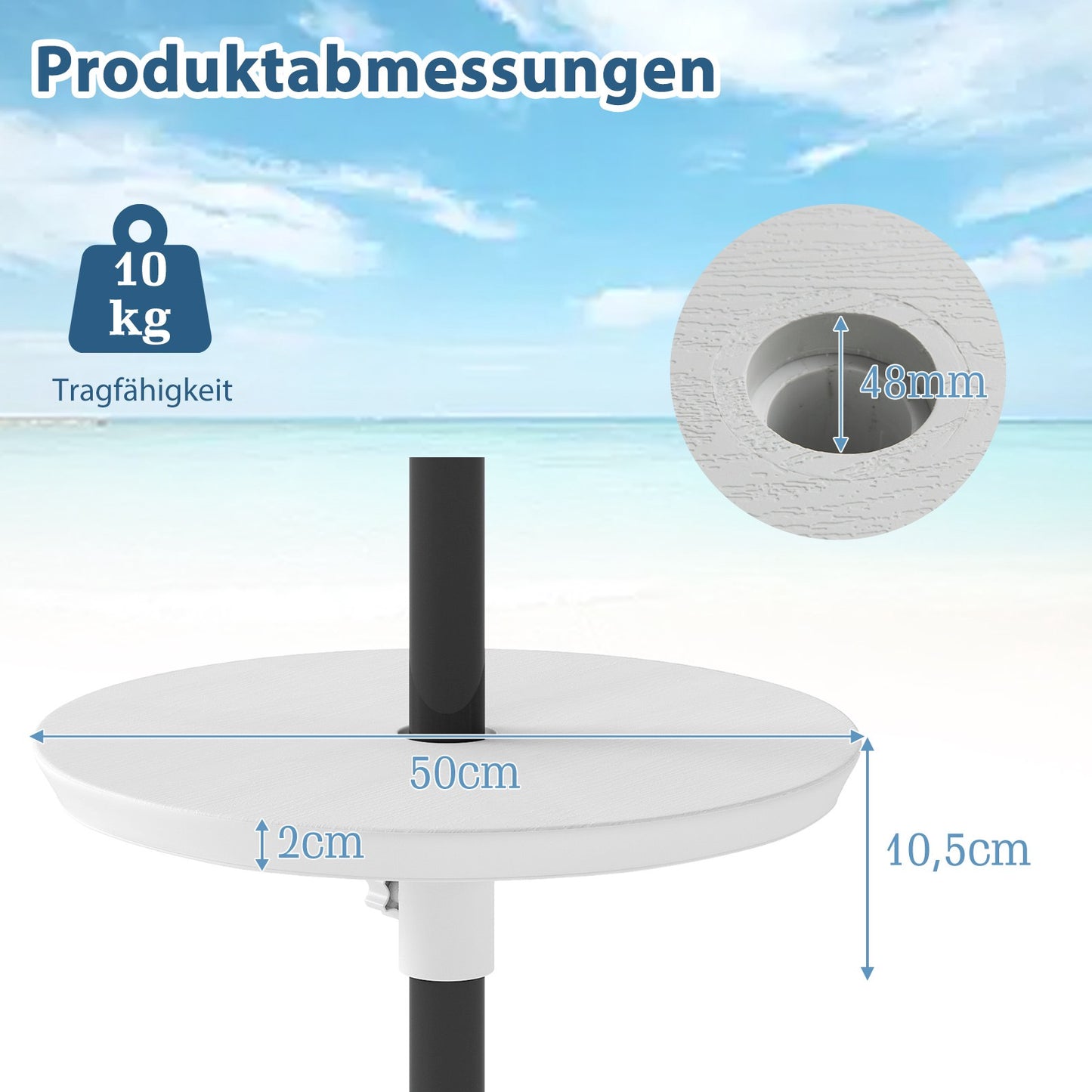Adjustable Umbrella Table with 38-48mm Hole, White