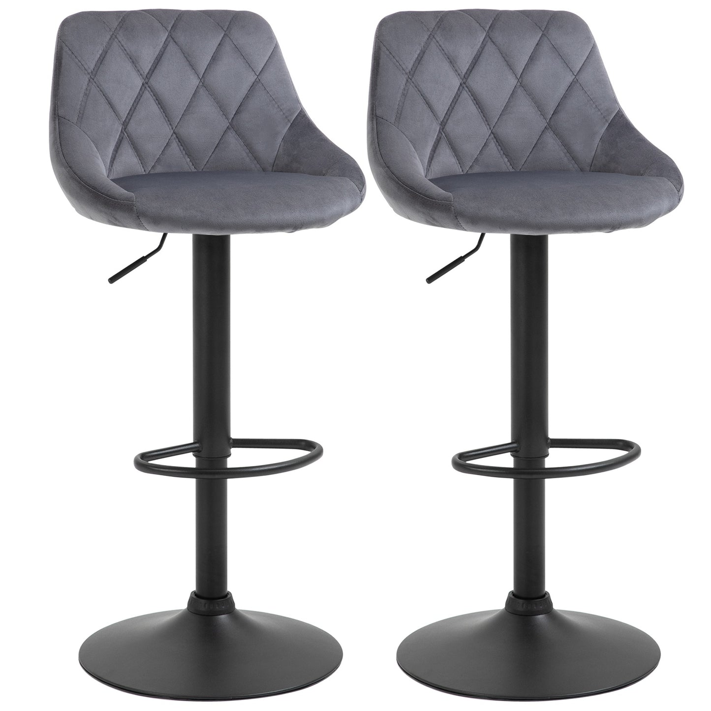 Adjustable Velvet Bar Stools Set of 2 with Footrest