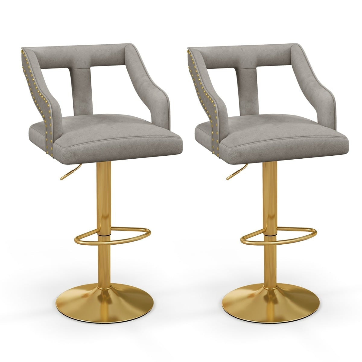 Adjustable Velvet Bar Stools, Swivel, Set of 2, Gray