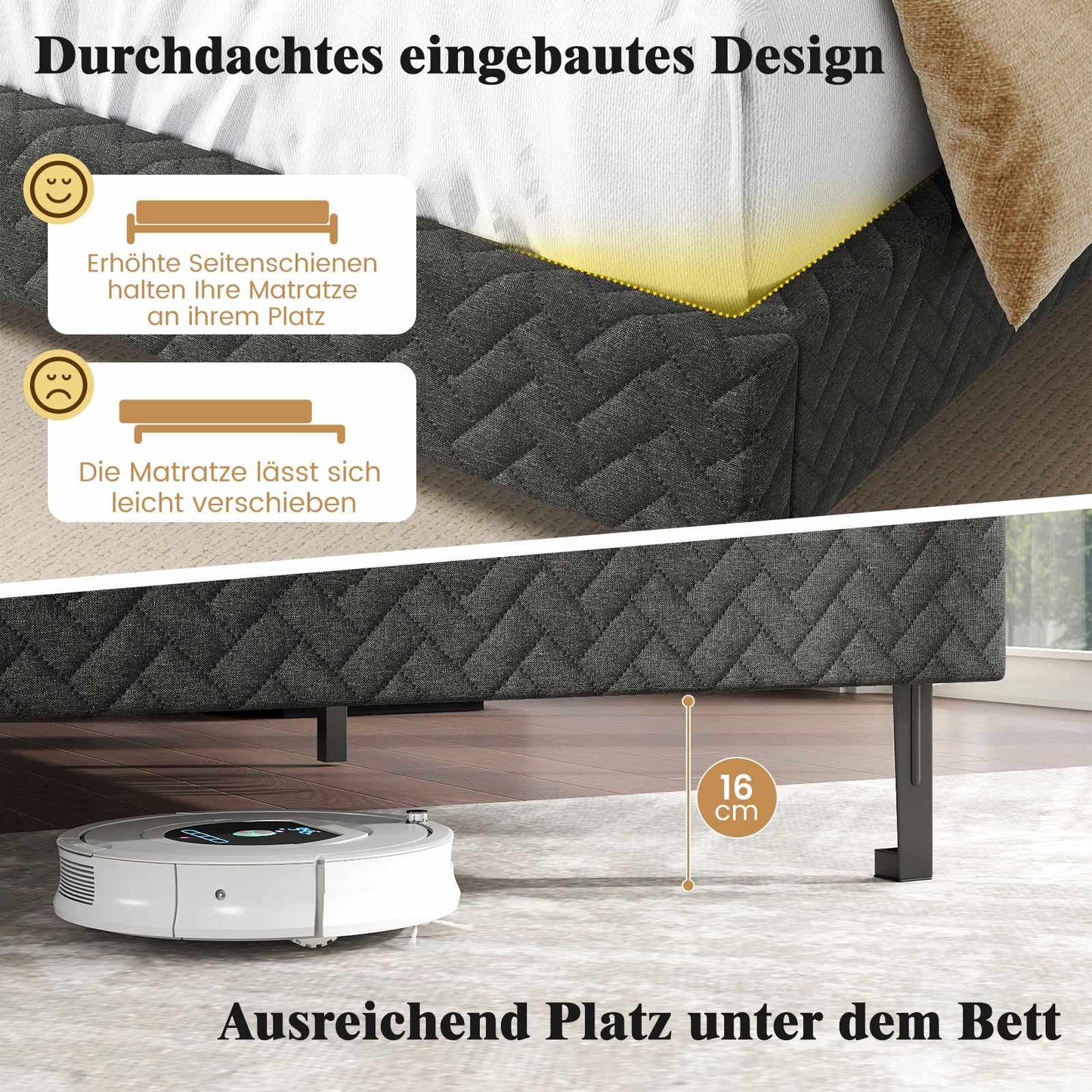 Adjustable Velvet Bed Frame with Chevron Headboard, Grey