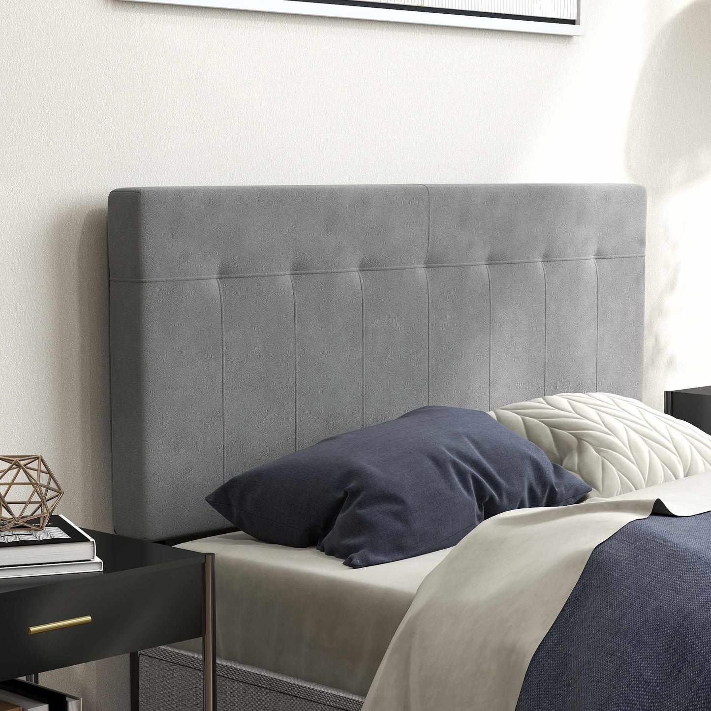 Adjustable Velvet Headboard with Metal Legs, 140 cm, Gray