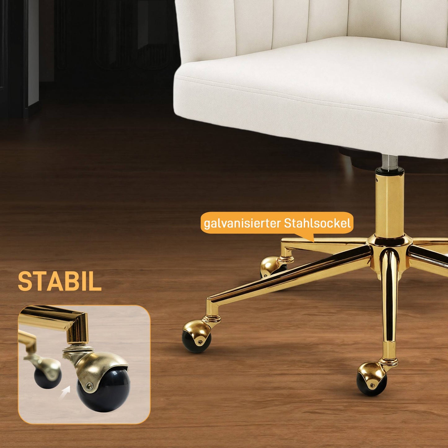 Adjustable Velvet Office Chair, Foam Padding, Cream White