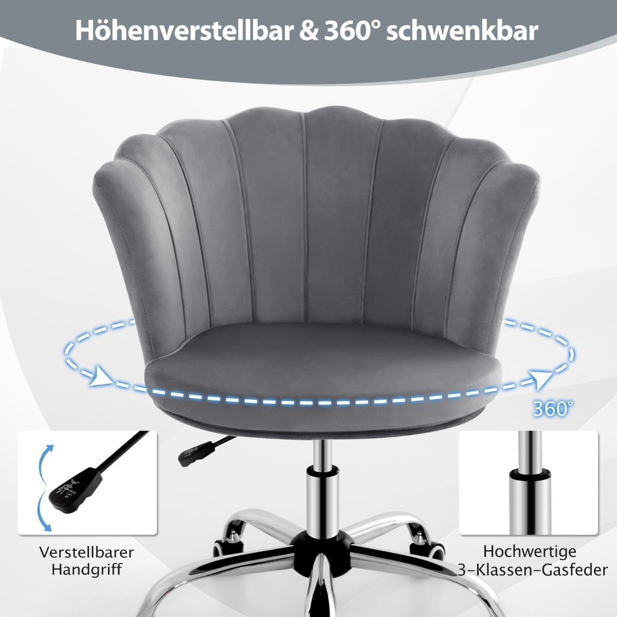 Adjustable Velvet Office Chair with Wheels, Ergonomic Design