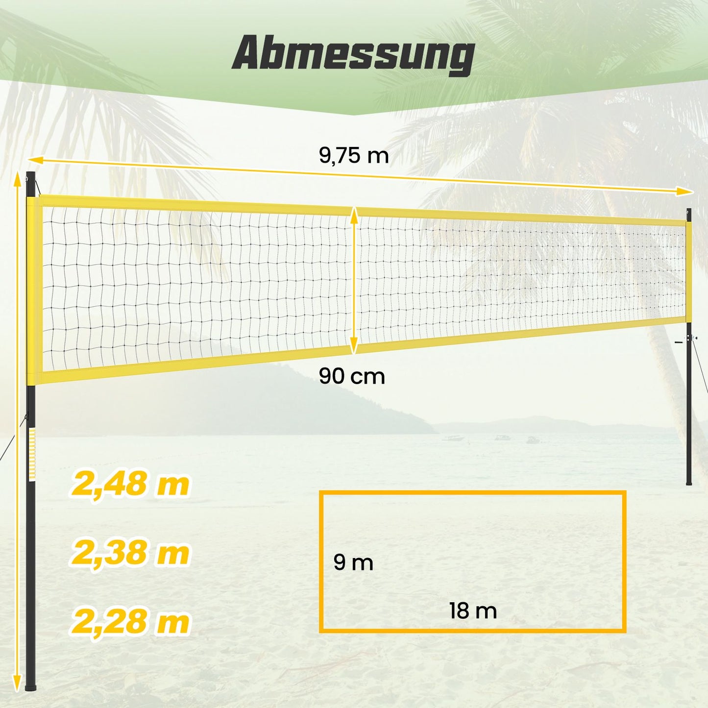 Adjustable Volleyball Net Set with Stand, 9.75m x 90cm