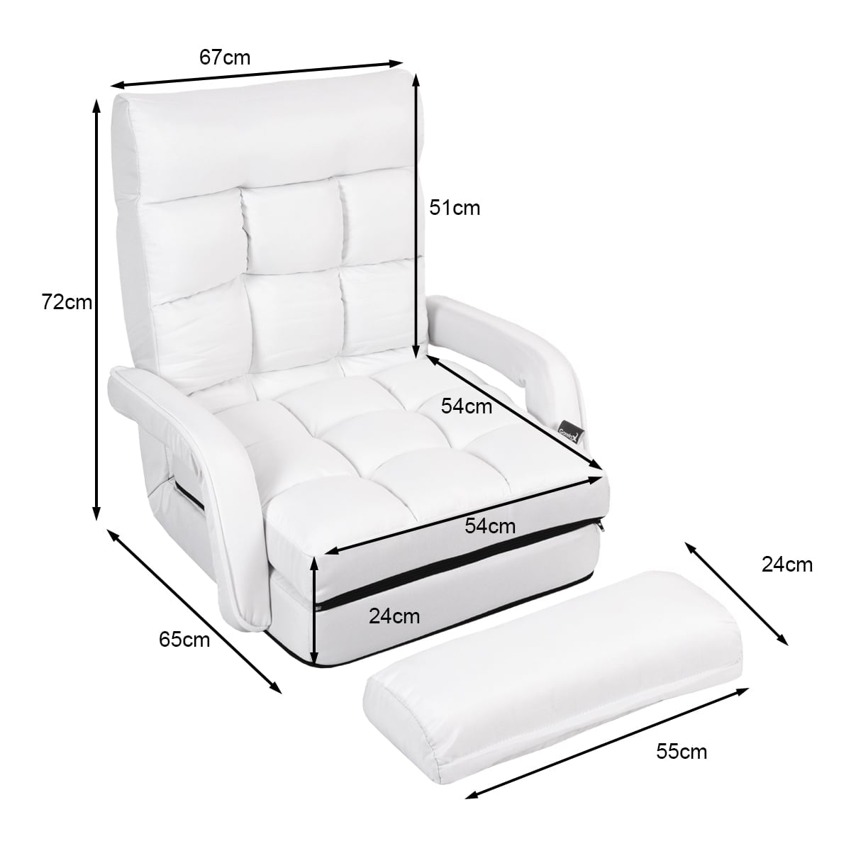 Adjustable White Sofa Bed with Armrests and Pillow