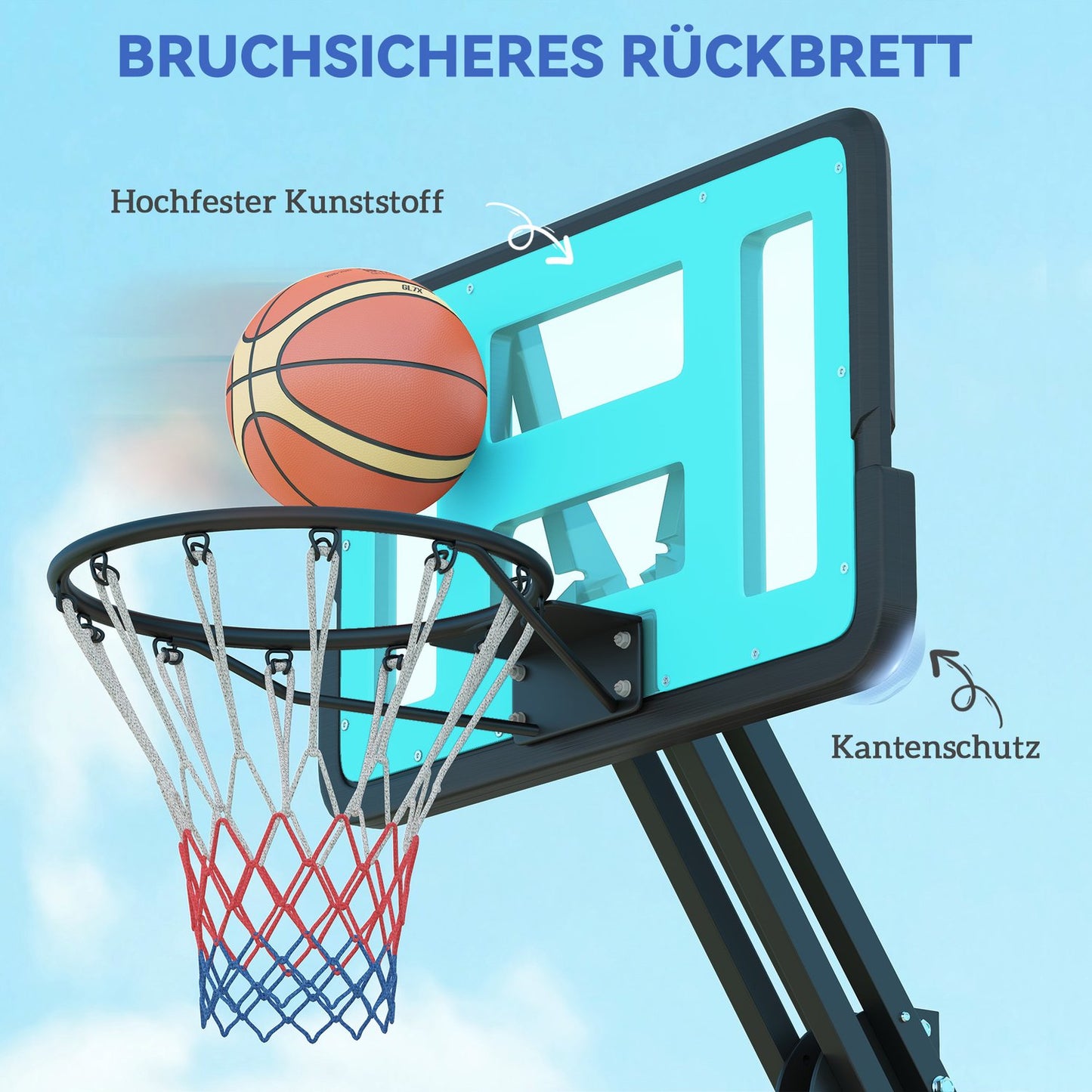 Adjustable basketball hoop with stand, 146-236 cm, portable