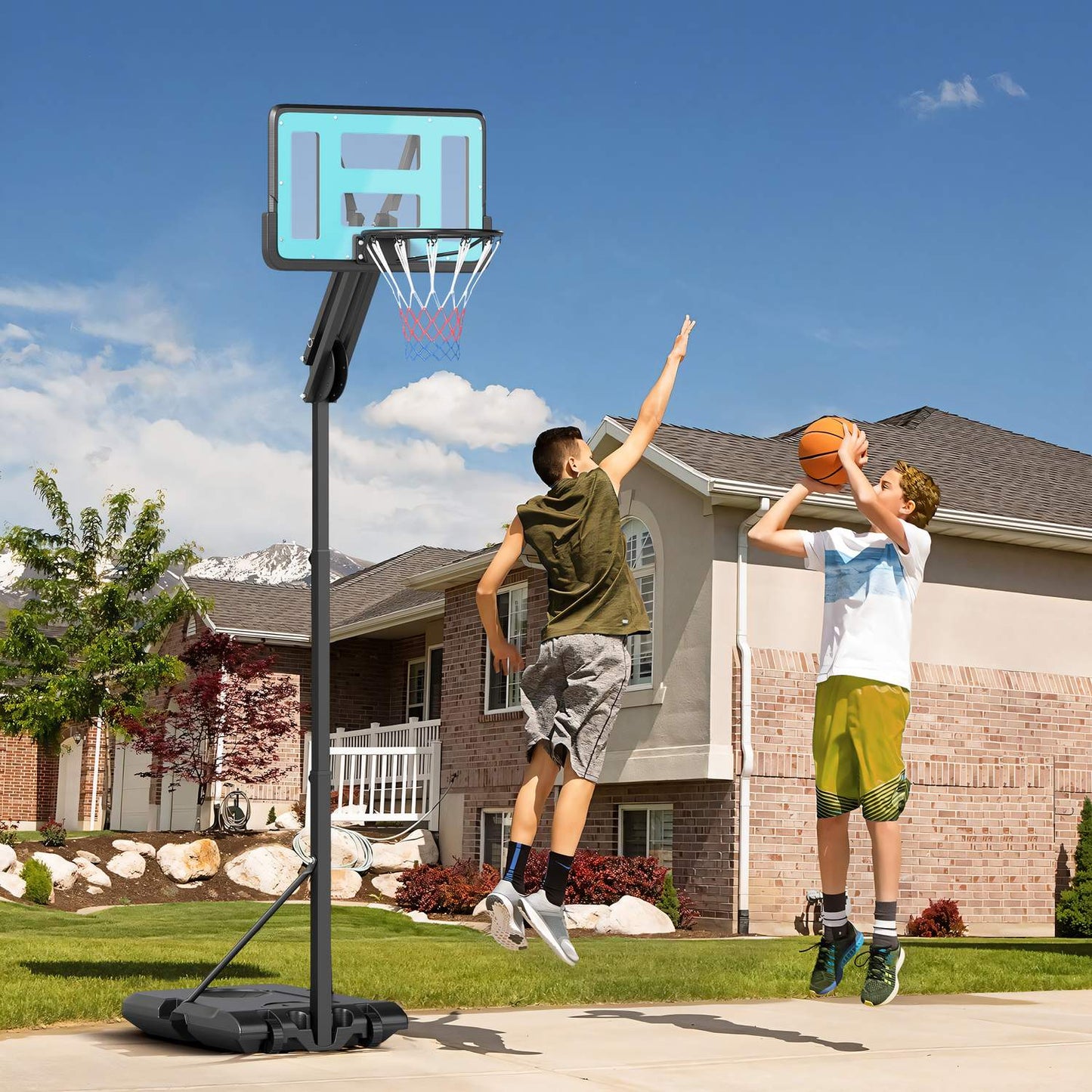 Adjustable basketball hoop with stand, 146-236 cm, portable