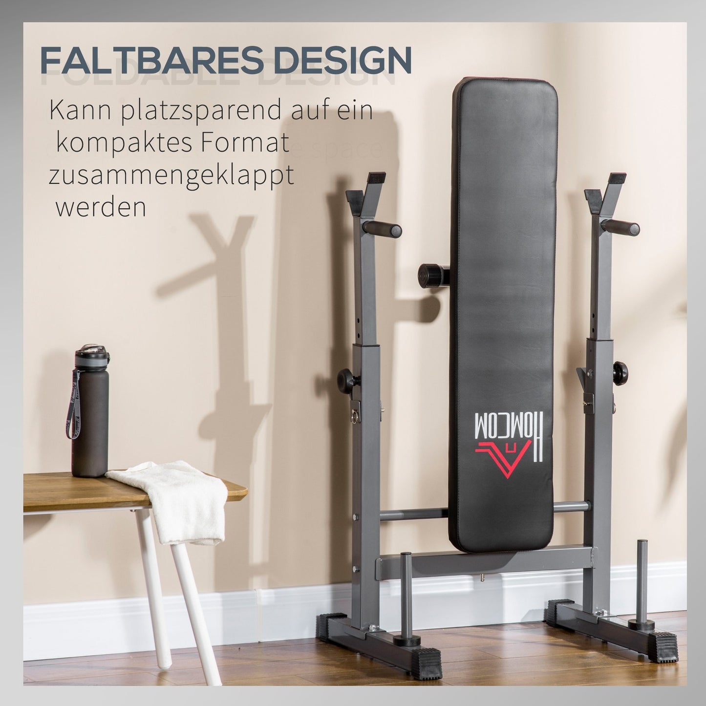 Adjustable steel weight bench with dumbbell rack - black/grey