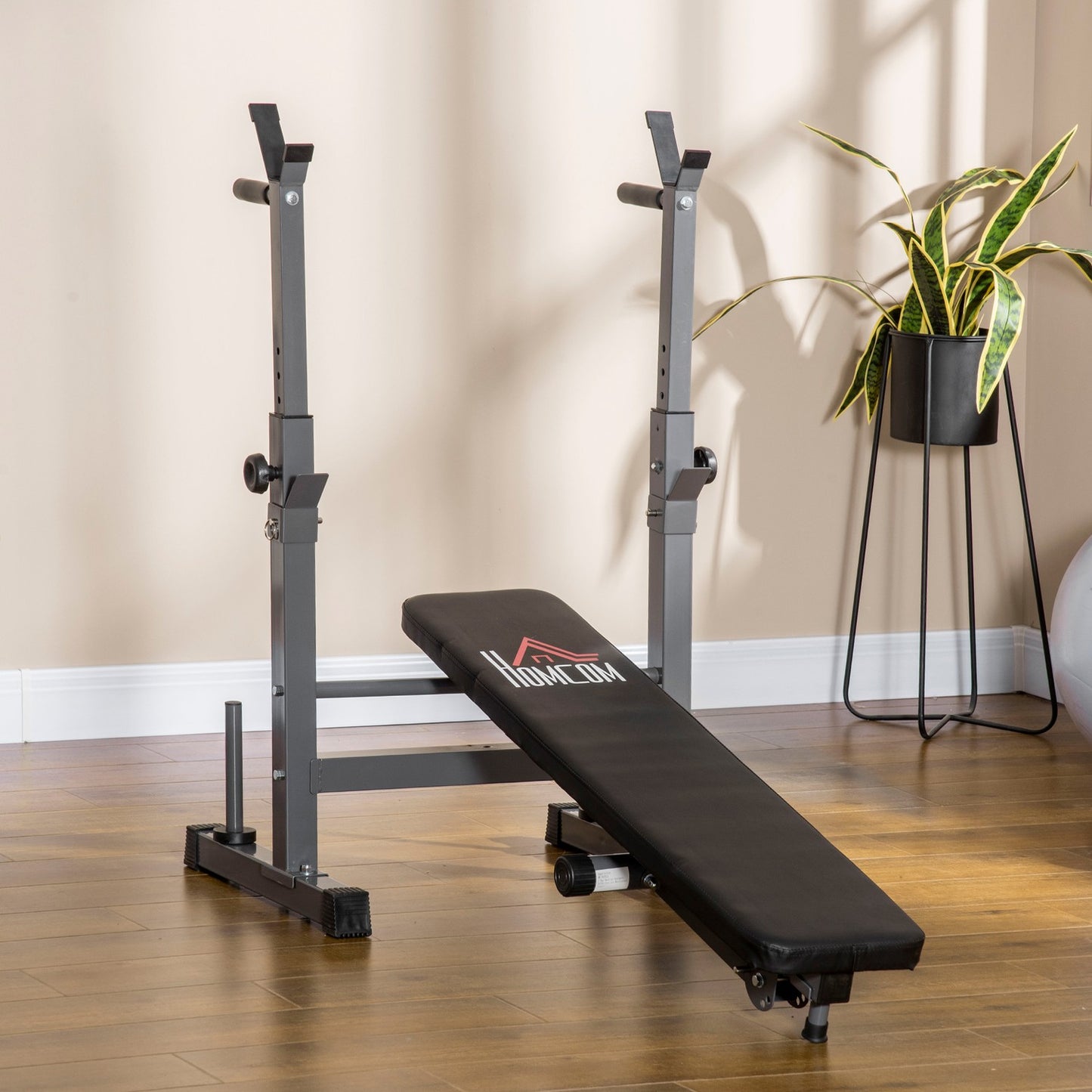 Adjustable steel weight bench with dumbbell rack - black/grey