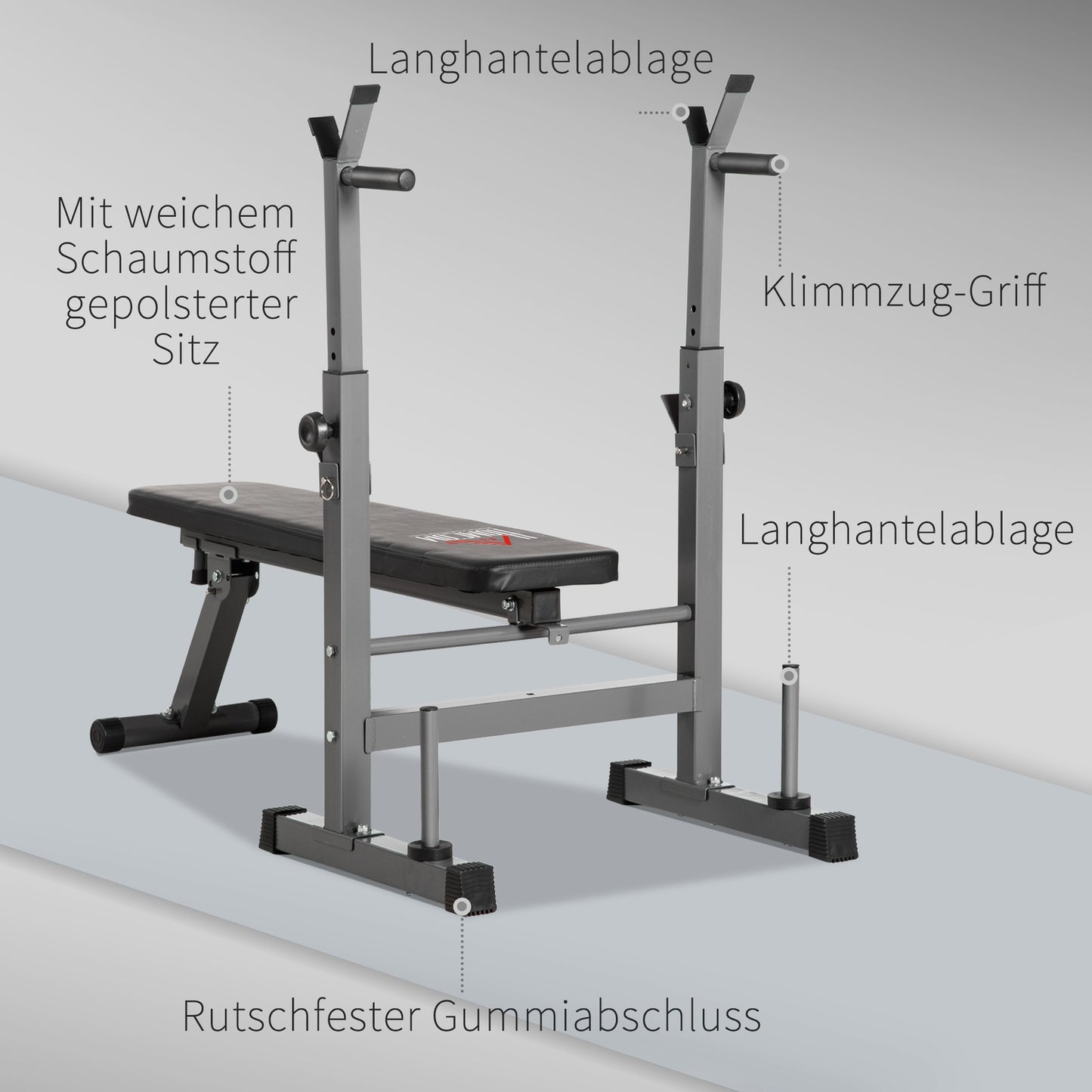 Adjustable steel weight bench with dumbbell rack - black/grey