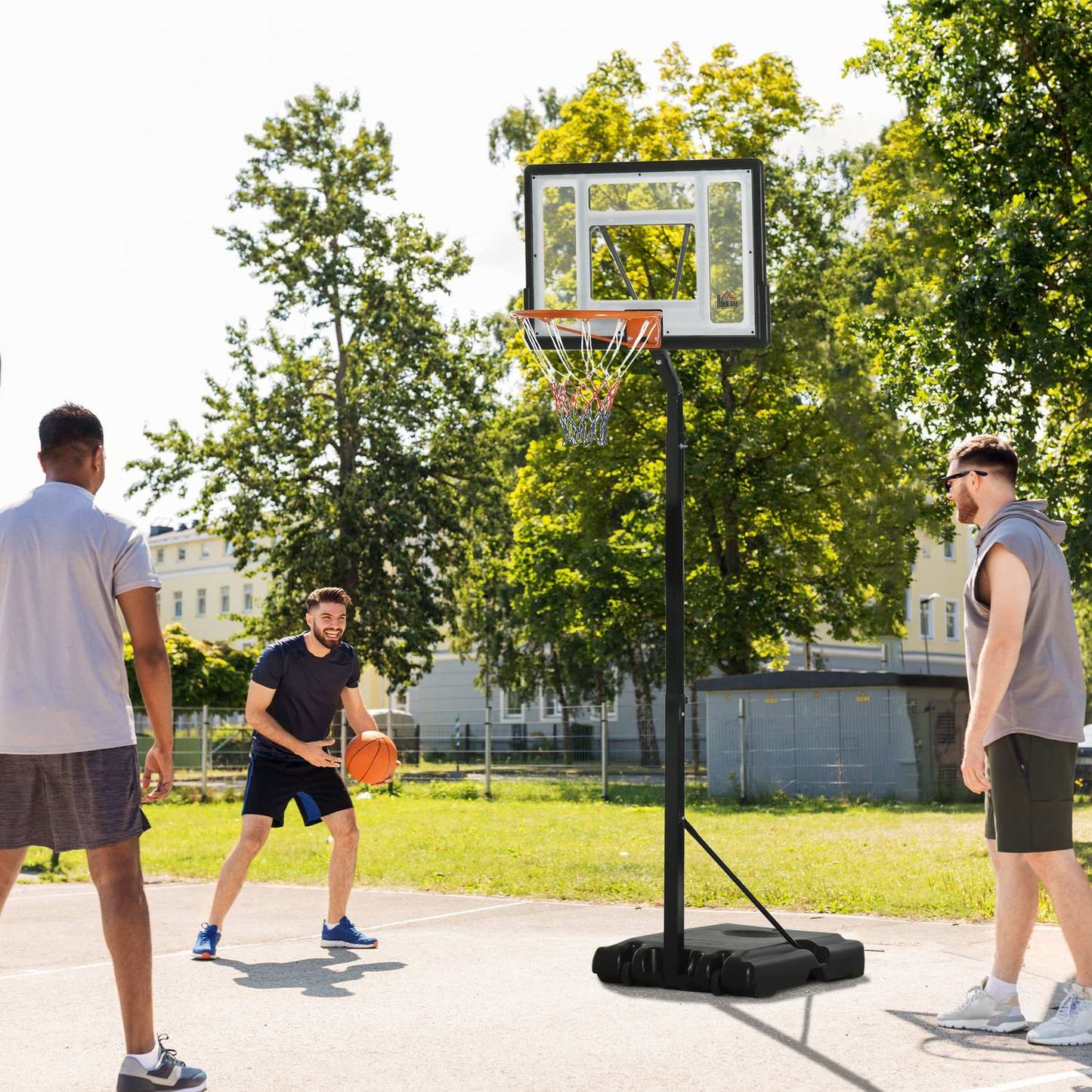 Adjustable stand for basketball hoop, rollable, height 260-310 cm