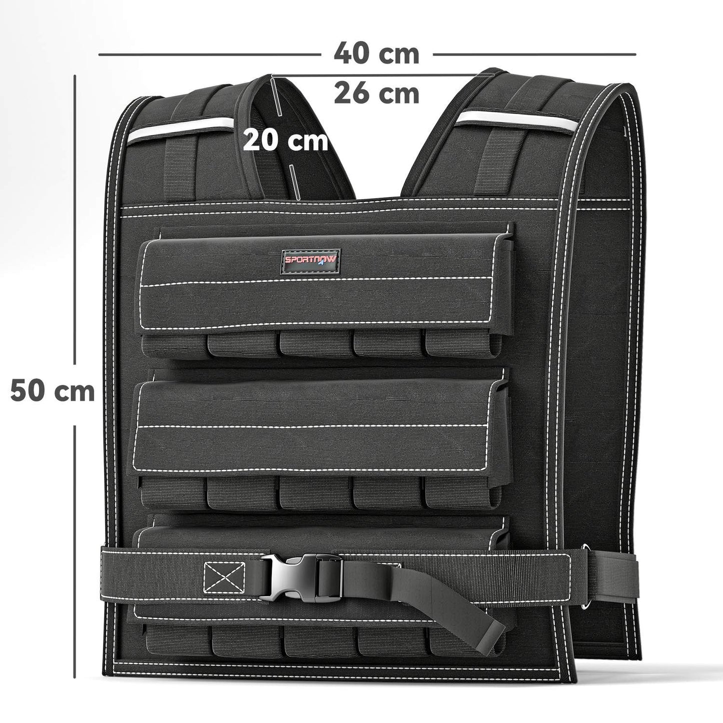 Adjustable 15 kg weight vest with reflective strips for fitness