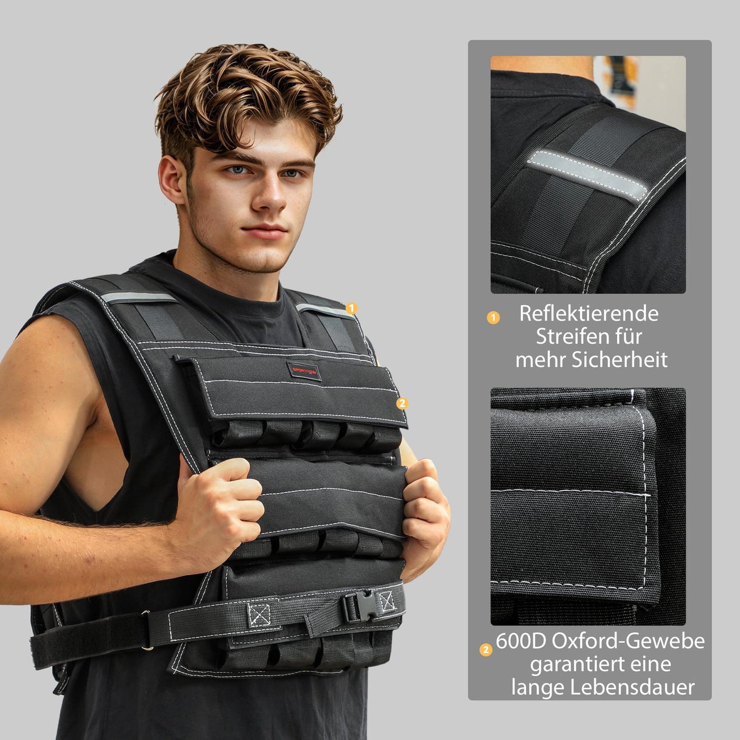 Adjustable 20 kg weight vest with reflective strips for fitness