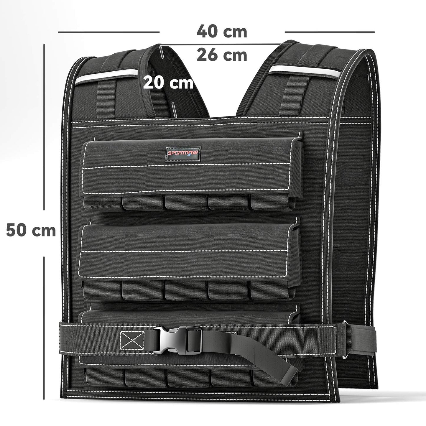 Adjustable 20 kg weight vest with reflective strips for fitness