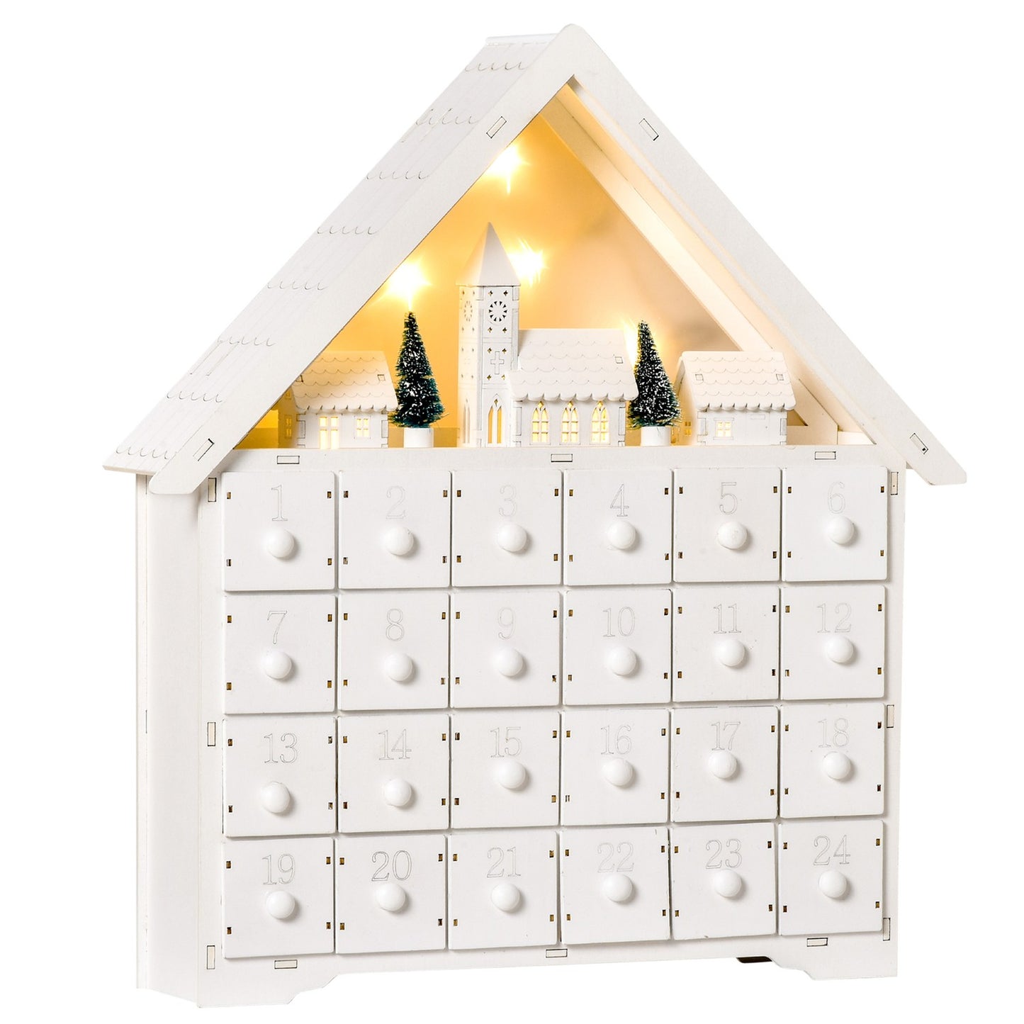 Advent calendar With LED, 24 refillable compartments, White