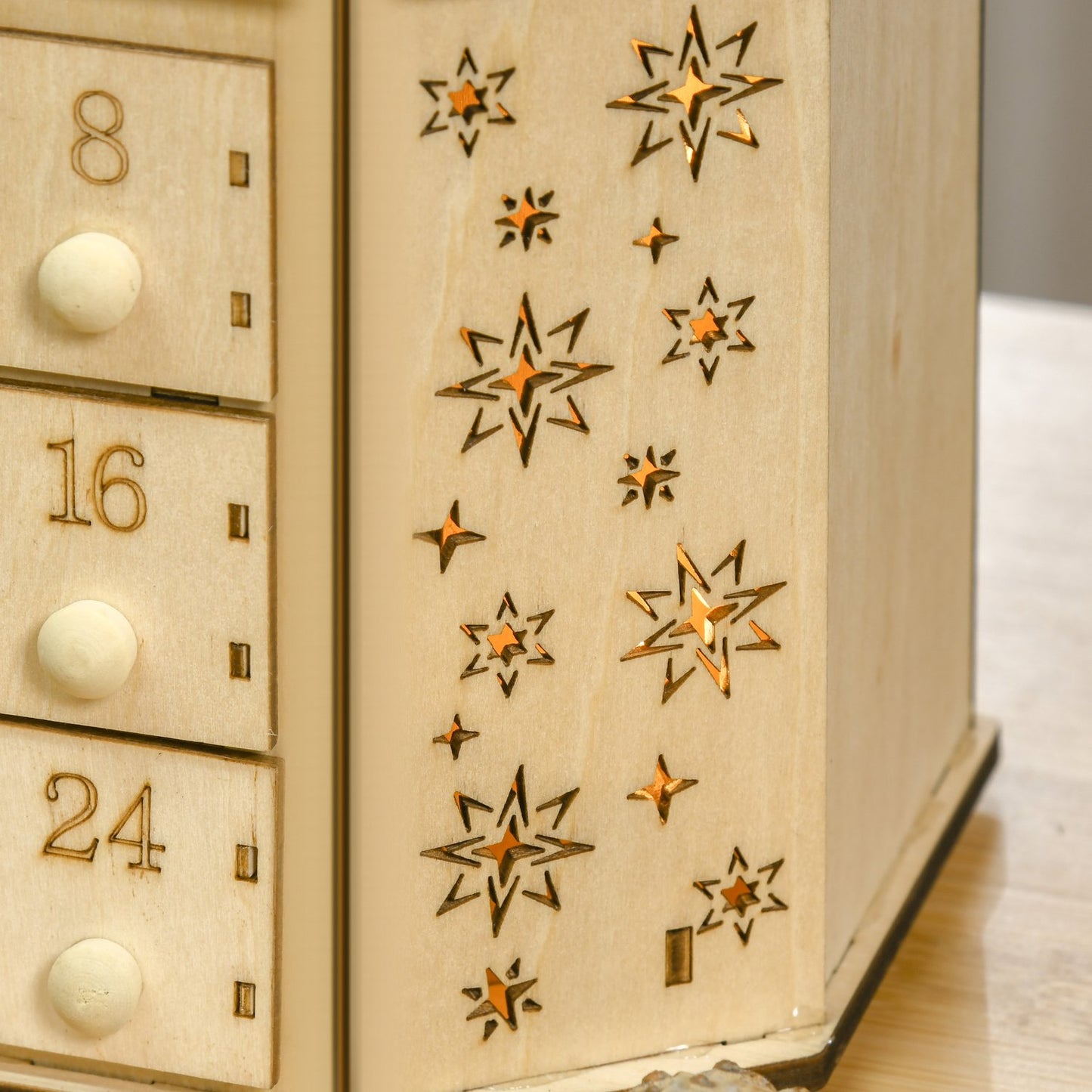 Advent calendar with LED light, 24 fillable boxes, 45x13x43 cm