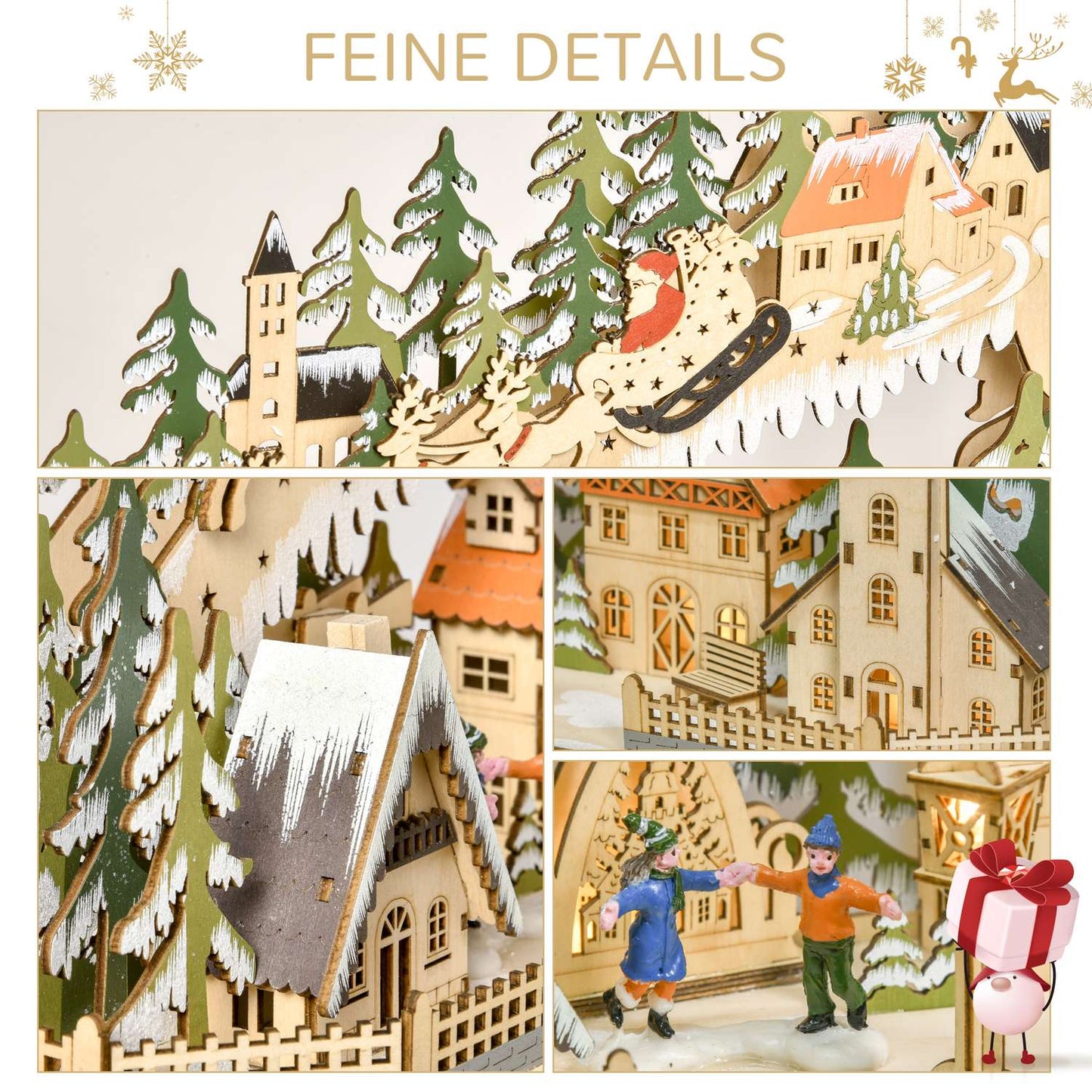 Advent calendar with LED light, 24 fillable boxes, 45x13x43 cm