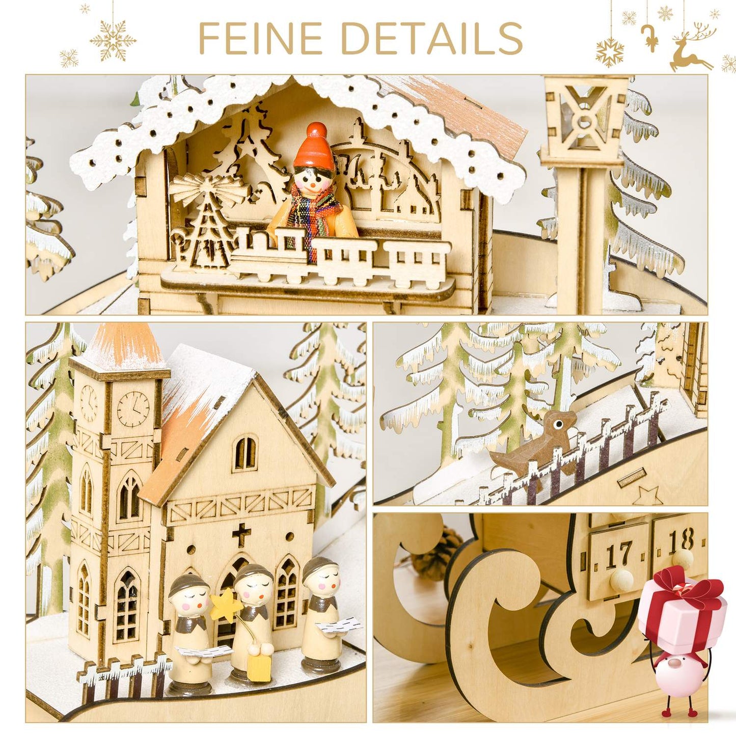 Advent calendar with 24 LED-illuminated boxes, Sled-shaped