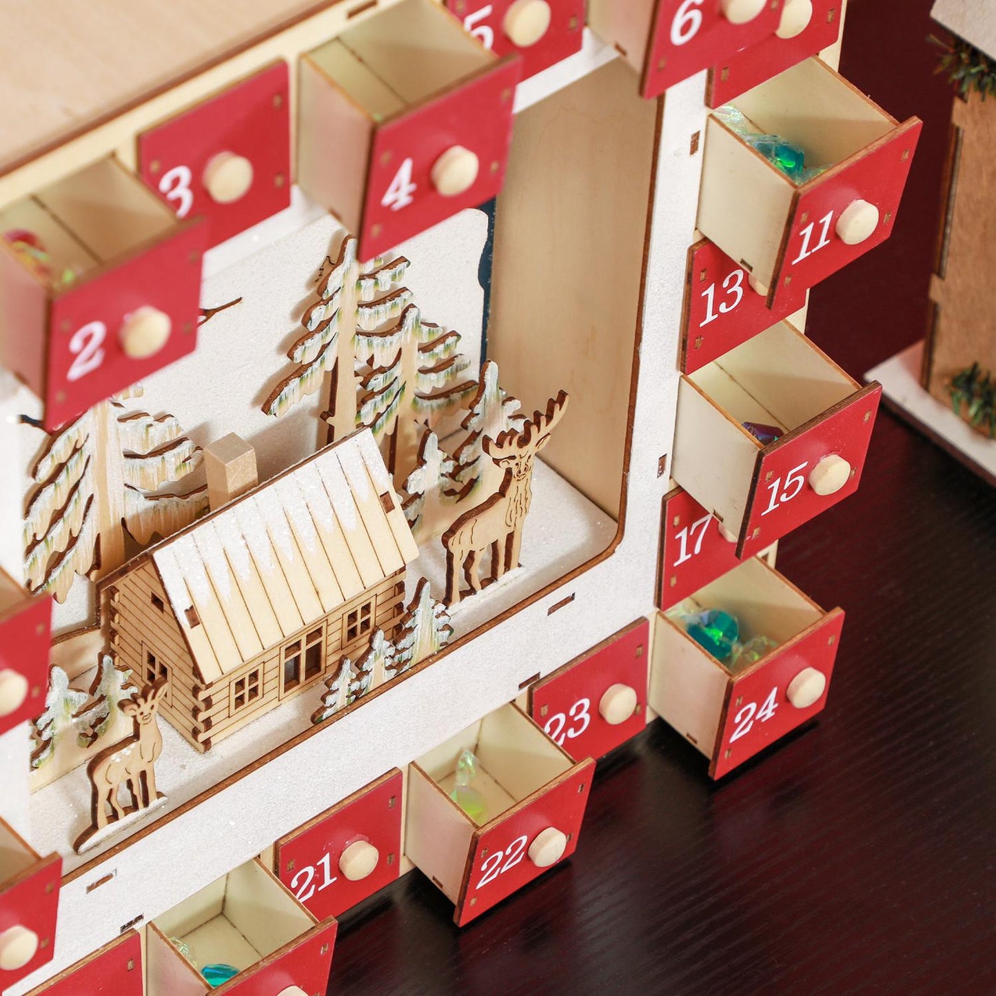 Christmas advent calendar with LED lights, 24 DIY compartments