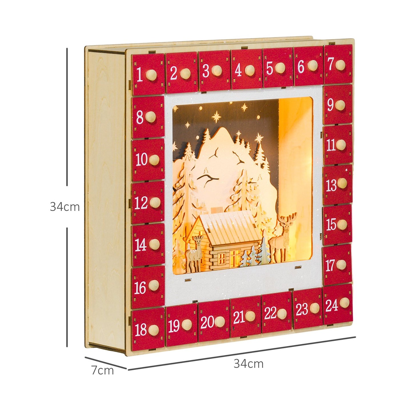 Christmas advent calendar with LED lights, 24 DIY compartments
