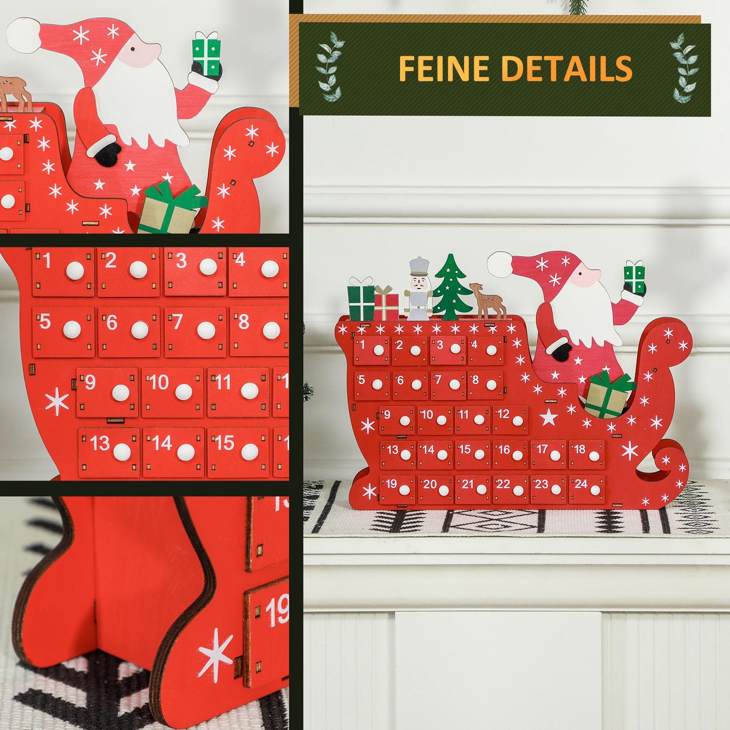 Advent Calendar DIY Kit - 24 boxes, MDF, Red