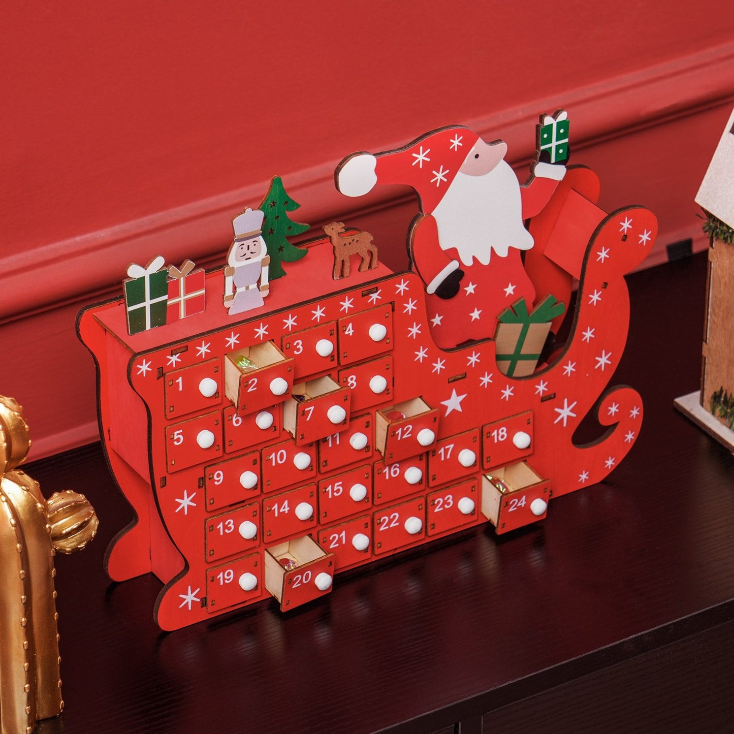 Advent Calendar DIY Kit - 24 boxes, MDF, Red