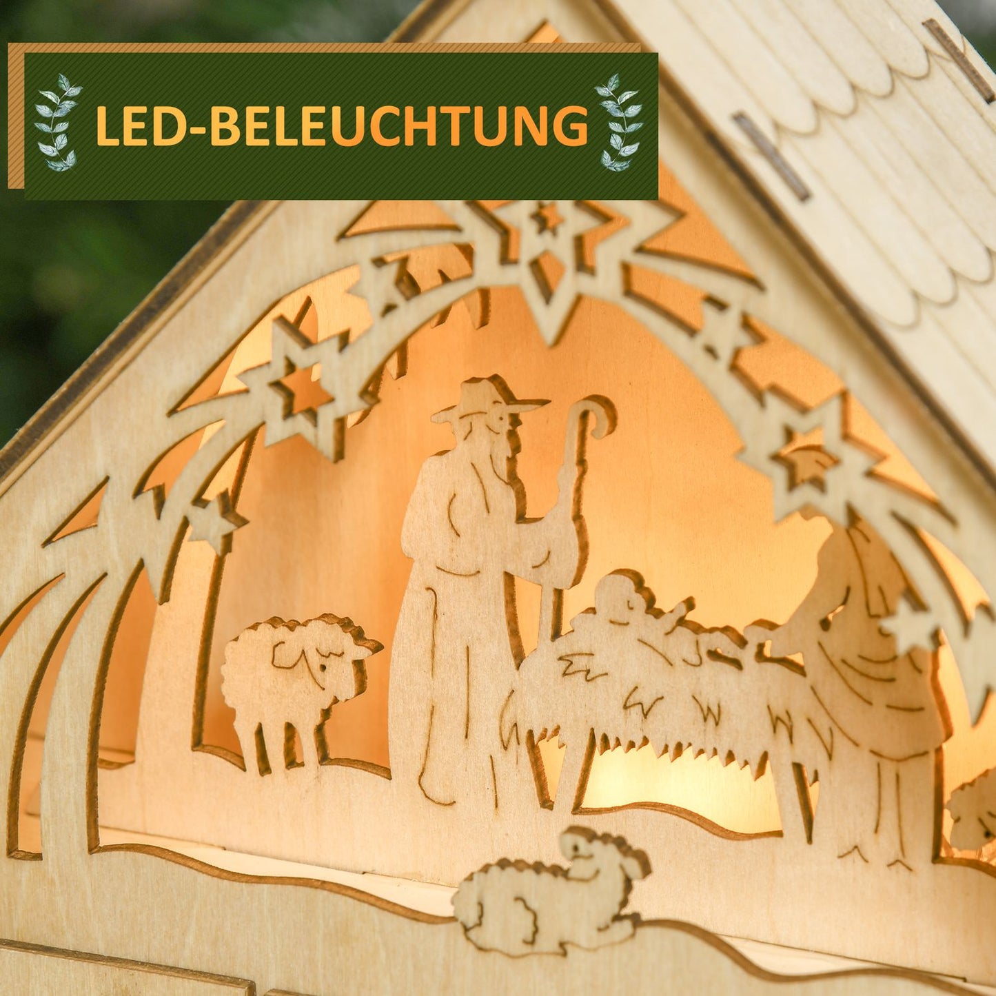 Advent calendar with 24 LED-illuminated wooden boxes