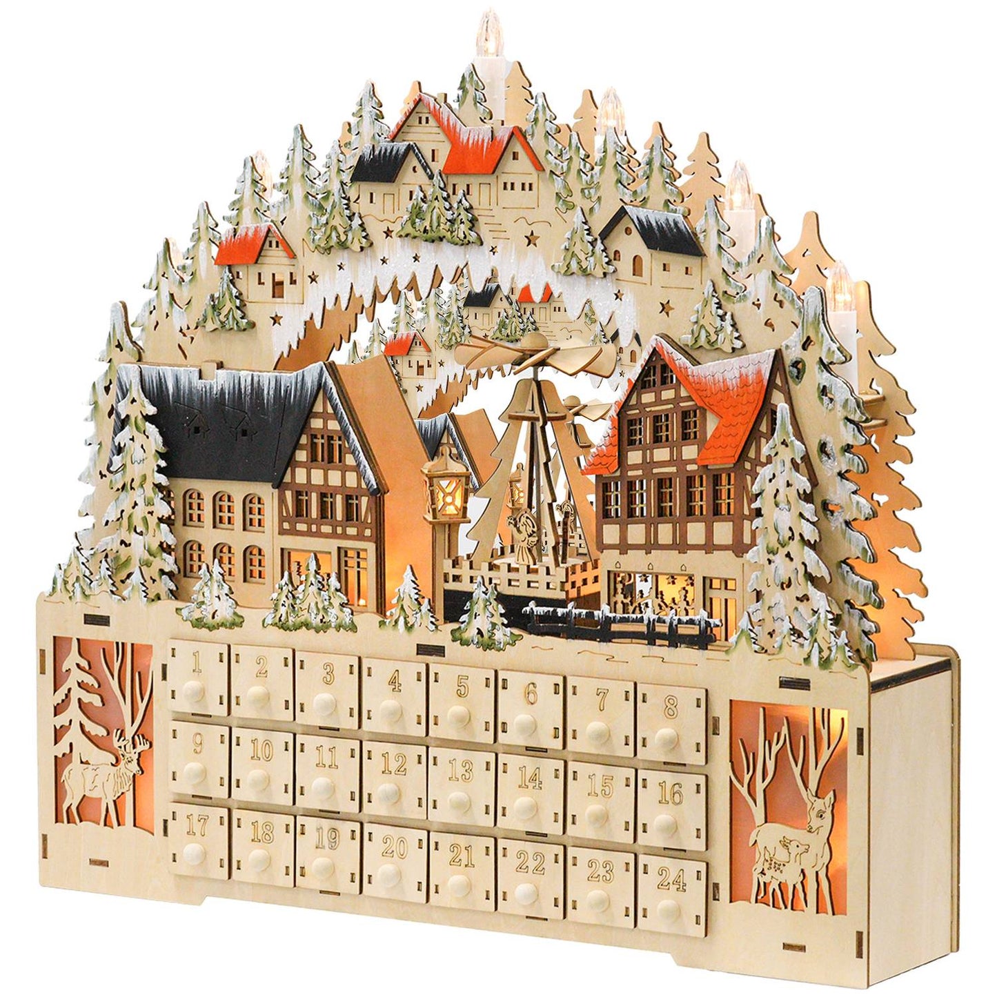 Advent calendar with LED light, Wood DIY 45x9x42.5 cm