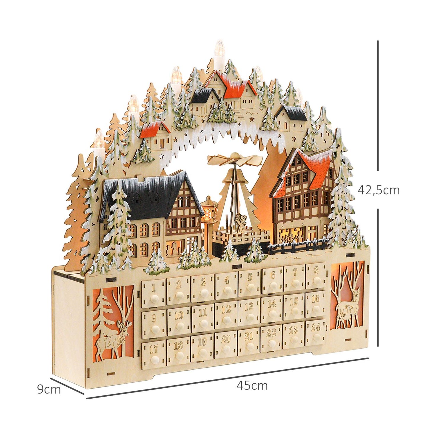 Advent calendar with LED light, Wood DIY 45x9x42.5 cm
