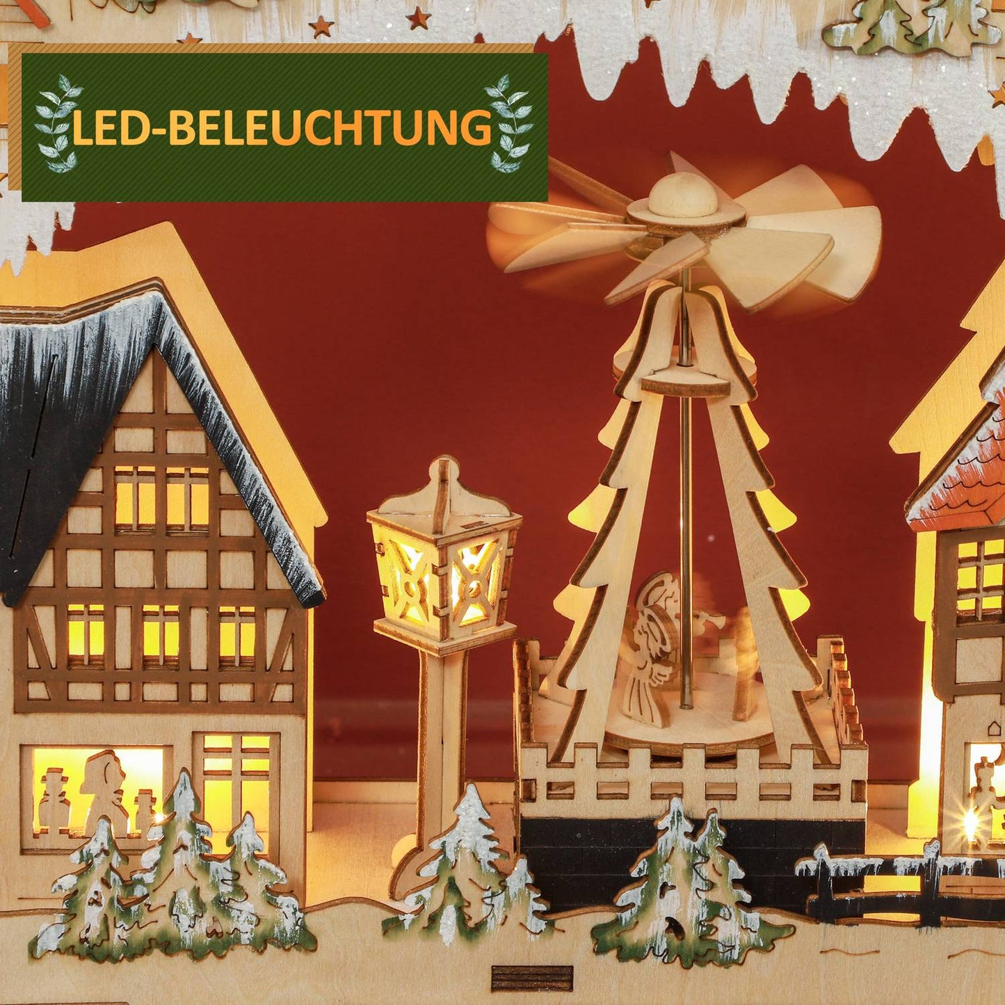 Advent calendar with LED light, Wood DIY 45x9x42.5 cm