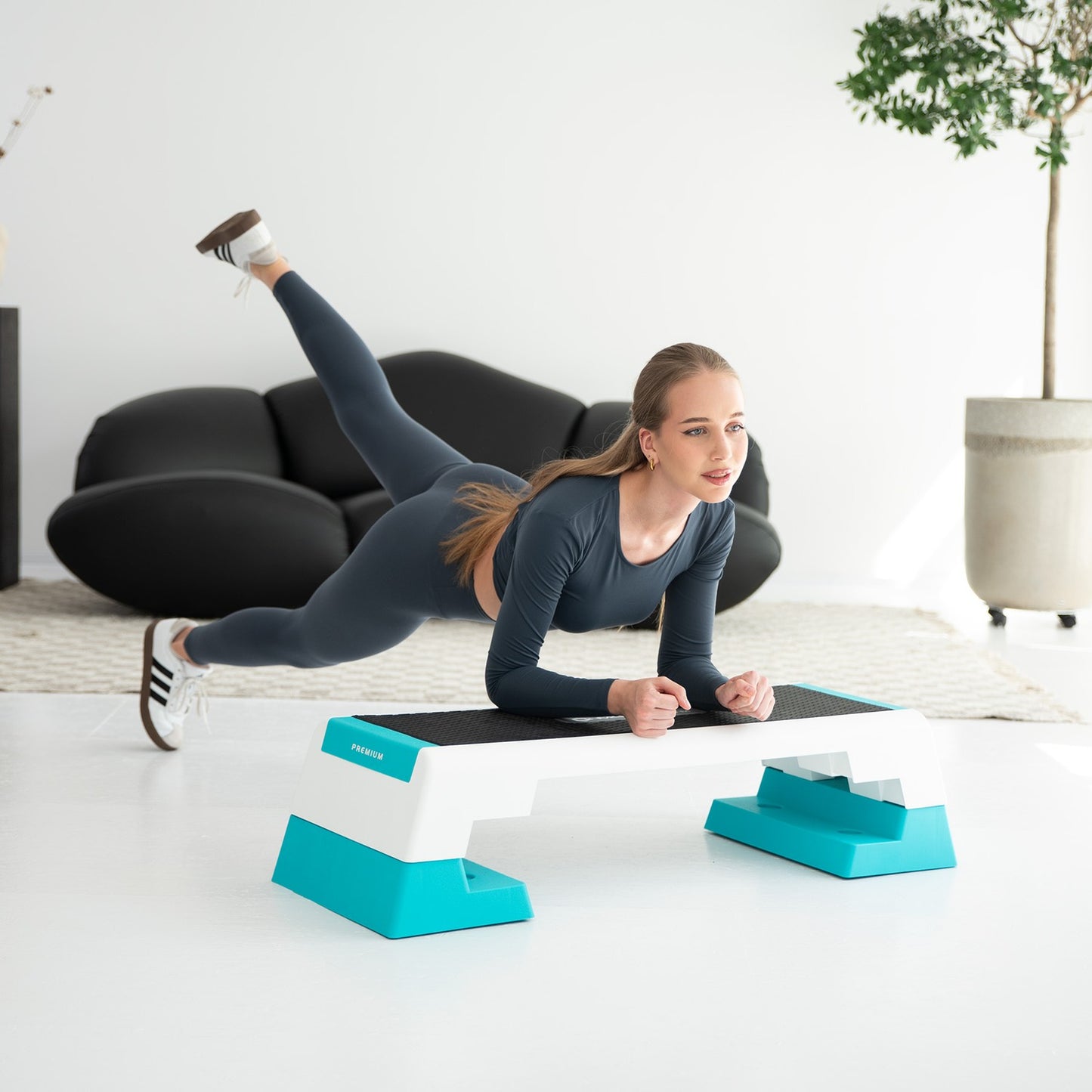 Aerobic Step Platform, White/Mint, Adjustable Height