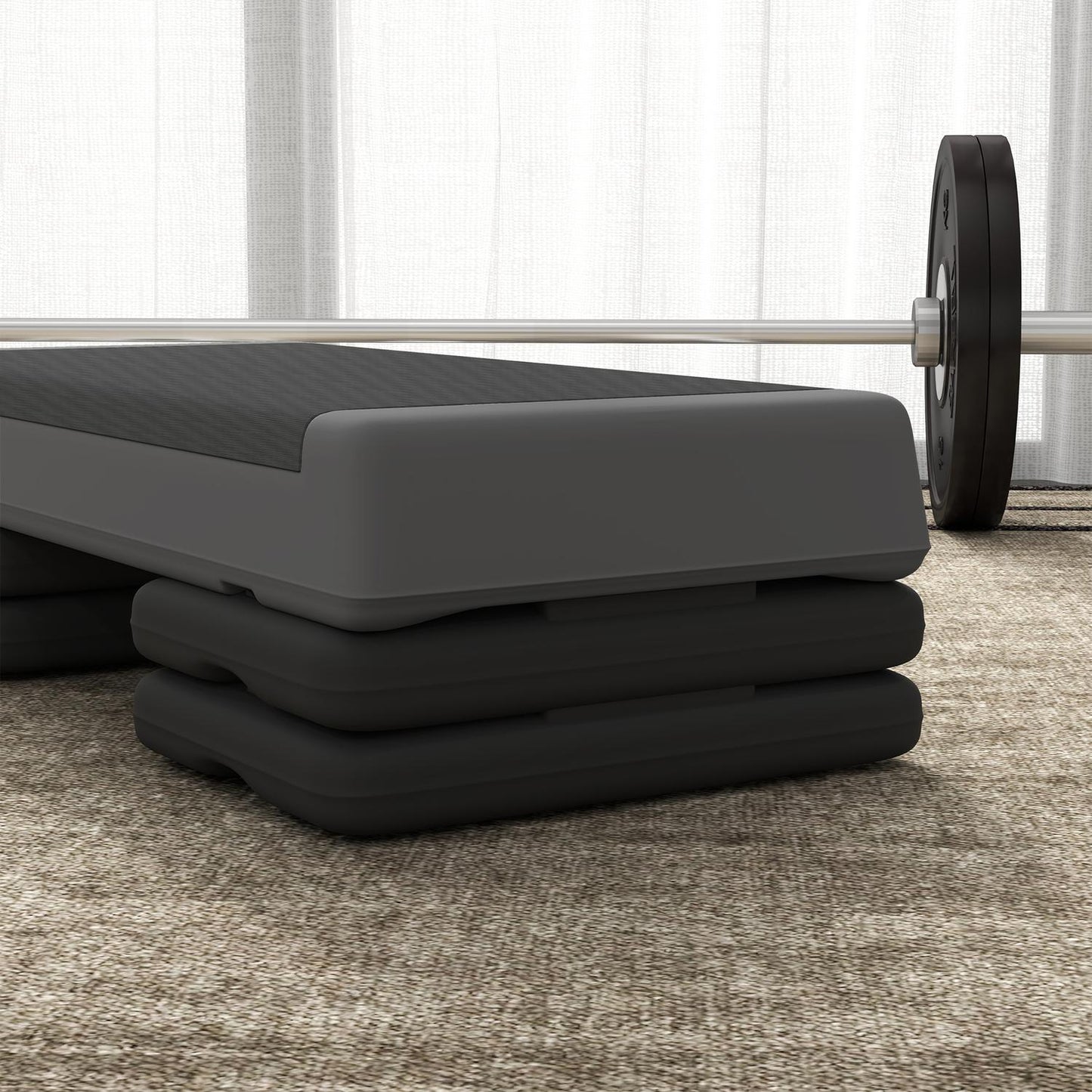 Aerobic stepper, adjustable height, non-slip, gray