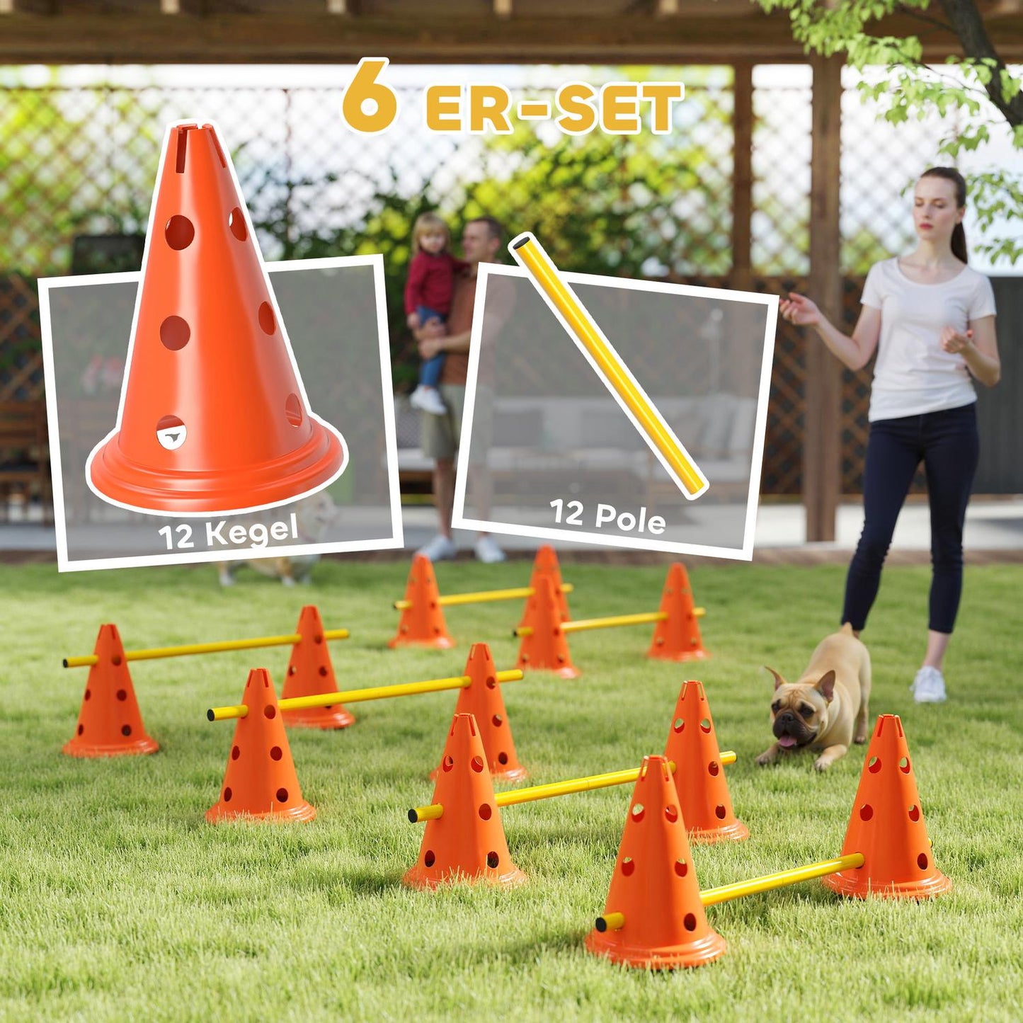 Dog Agility Training Set - 6 adjustable obstacles, 12 cones