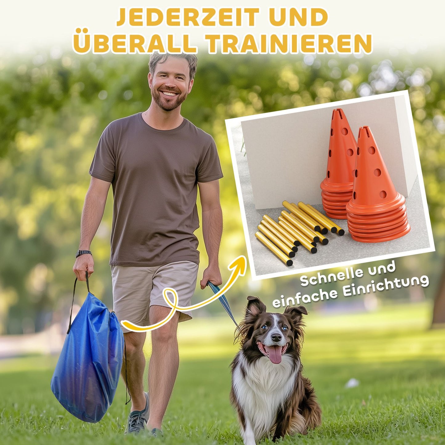 Dog Agility Training Set - 6 adjustable obstacles, 12 cones