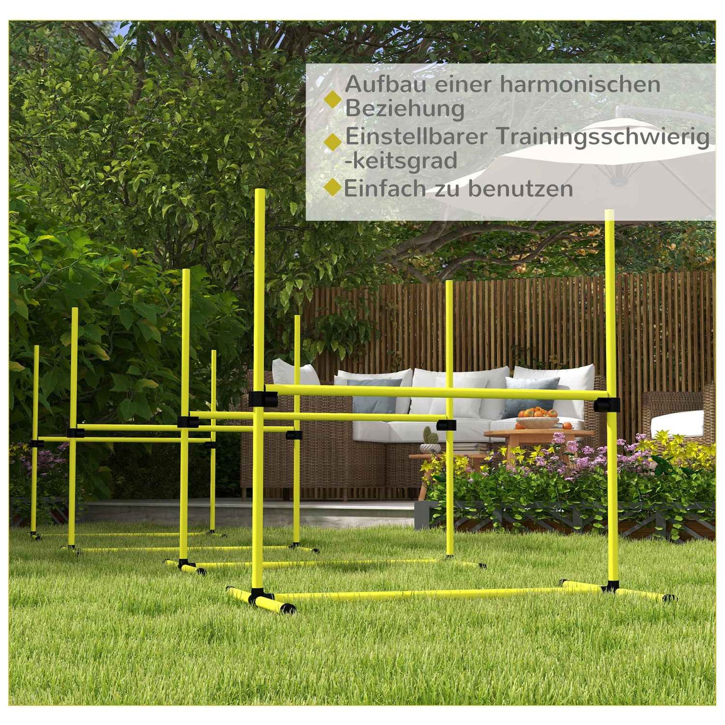 Dog training slalom set - 4 yellow plastic fences