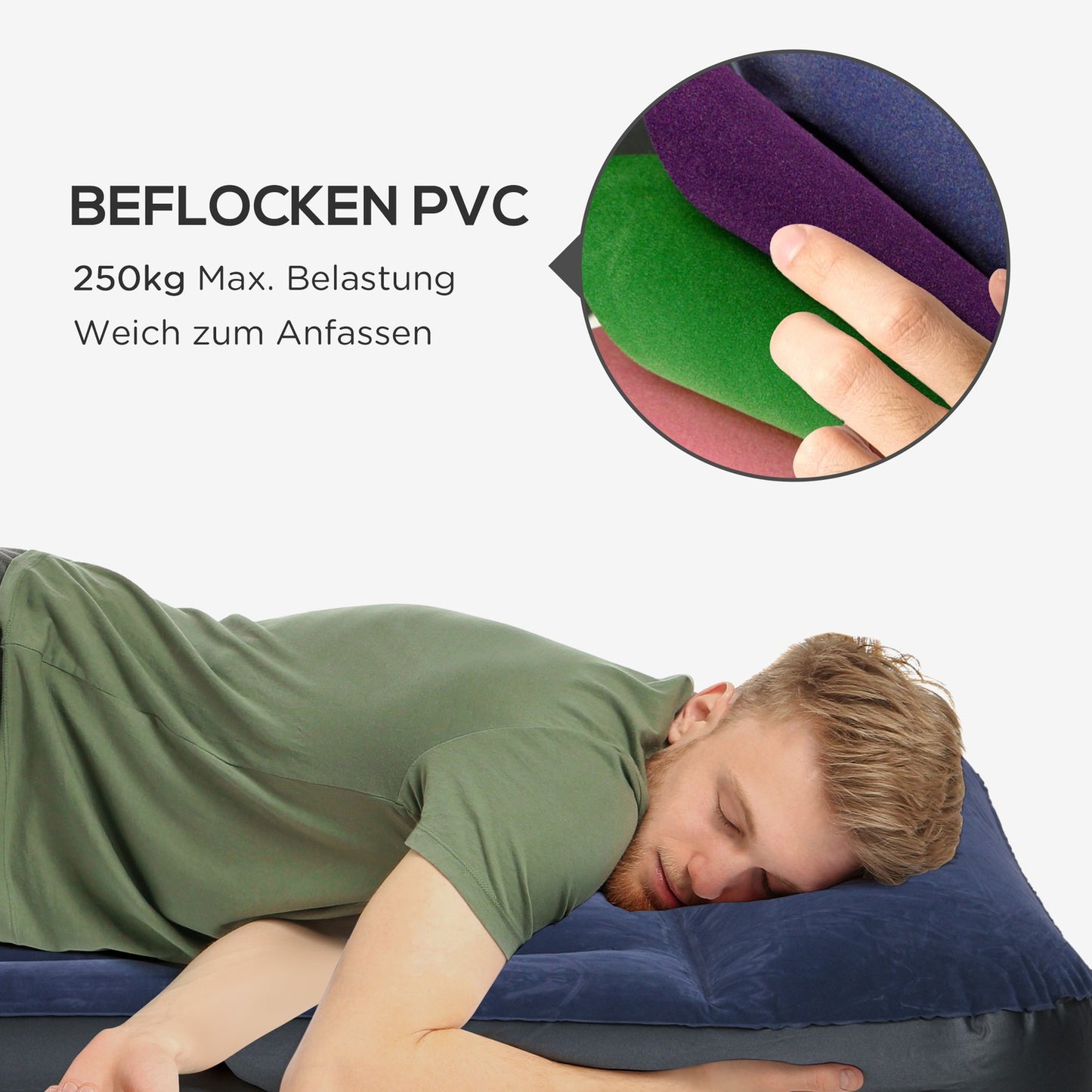 Double air mattress with electric pump, dark blue