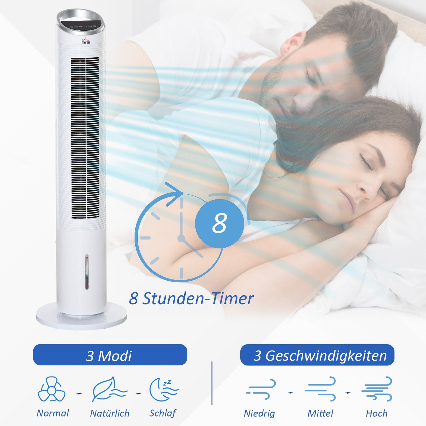 Air Cooler Tower Fan - Water cooling, remote control, timer, 60W