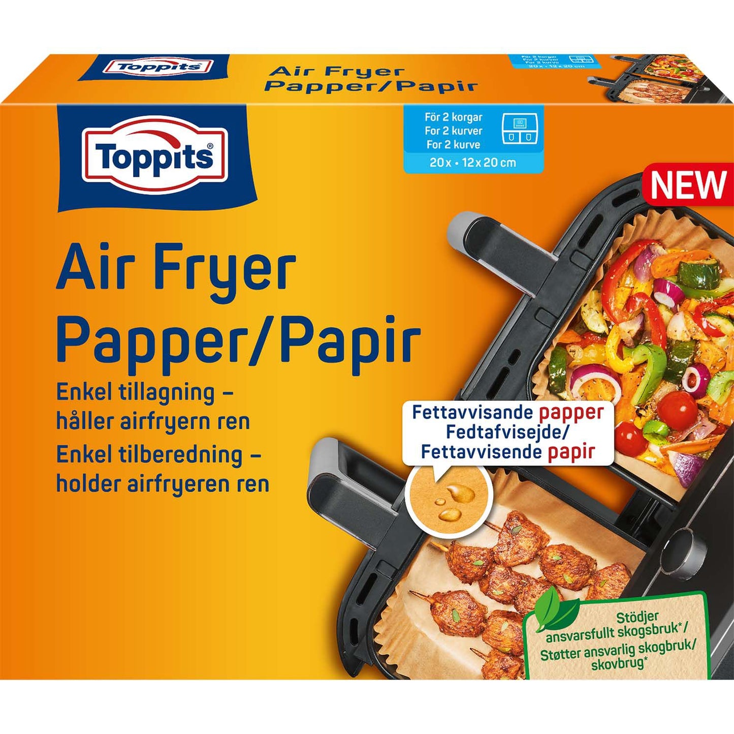 Air Fryer Paper Liners, 12x20cm, Dual Basket, 7 Pack