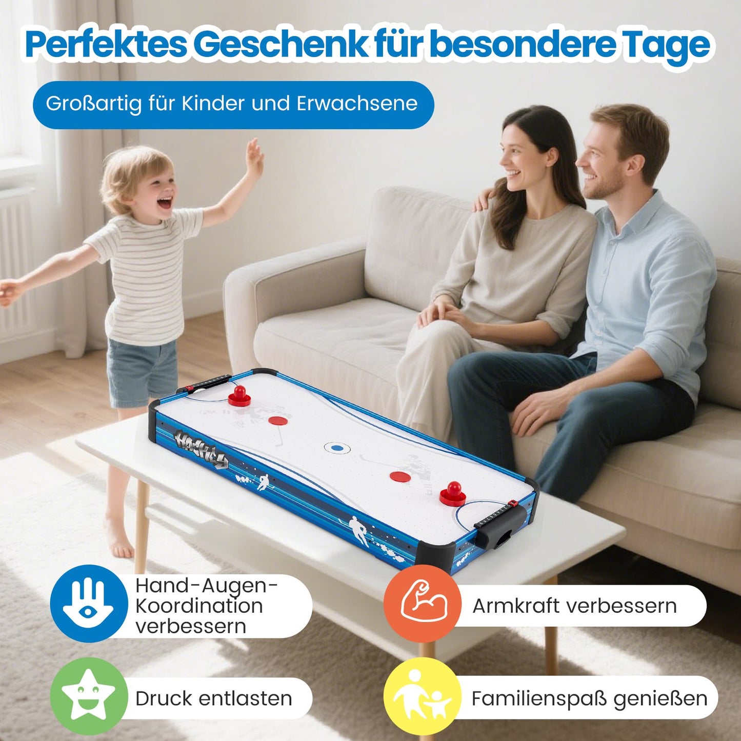 Air Hockey Table with 12V Motor, 2 Pucks & Pushers