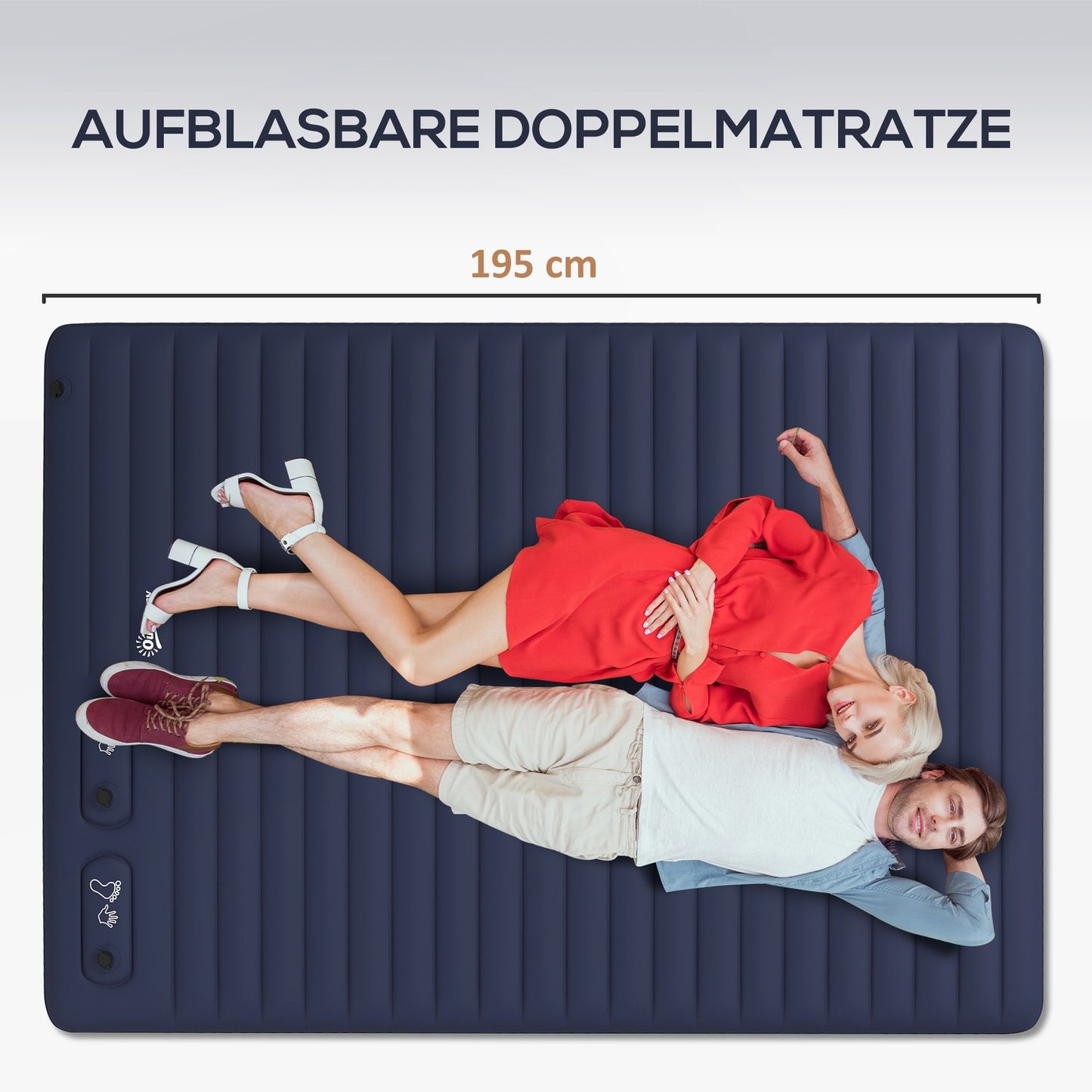Foldable double air mattress with foot pump and carrying bag