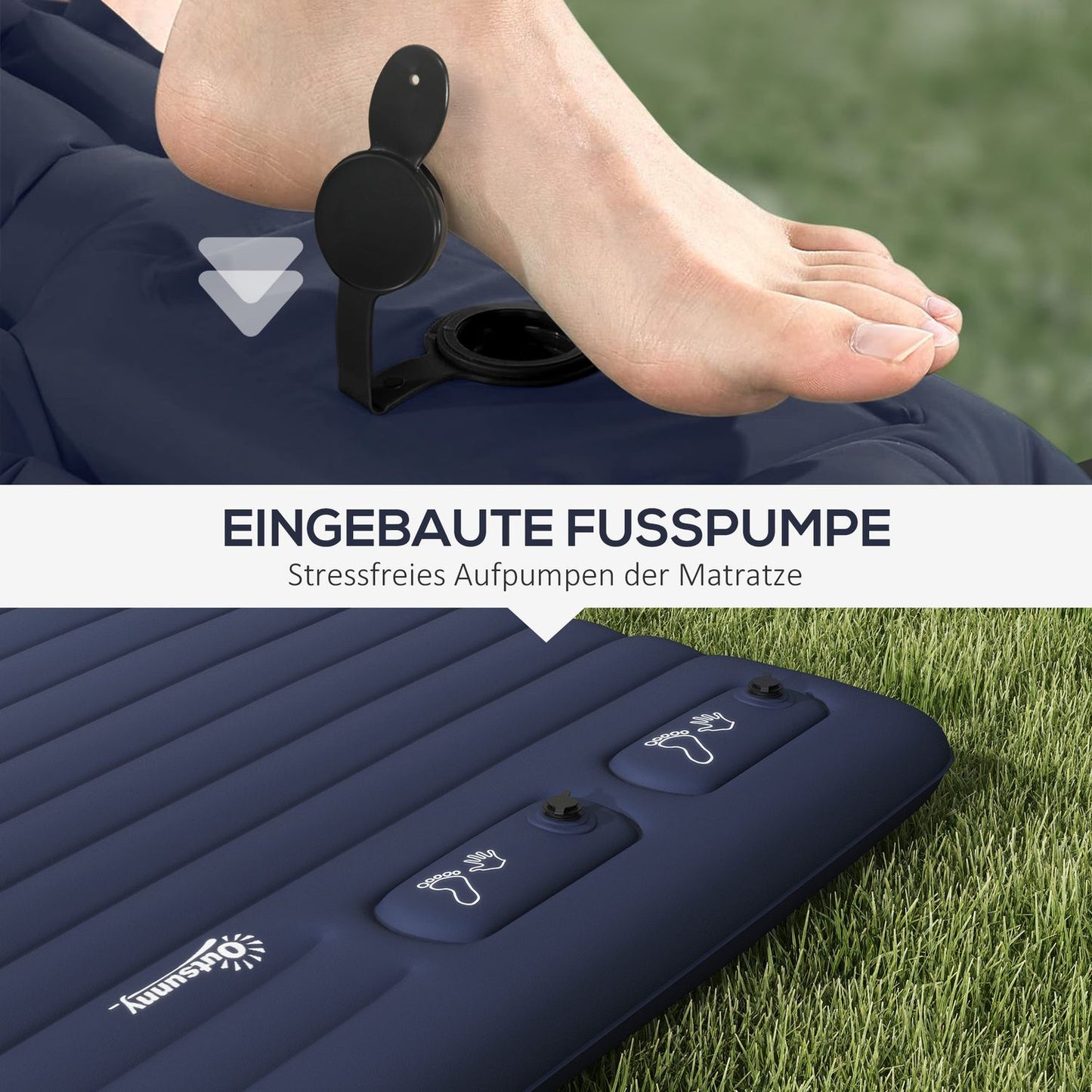 Foldable double air mattress with foot pump and carrying bag