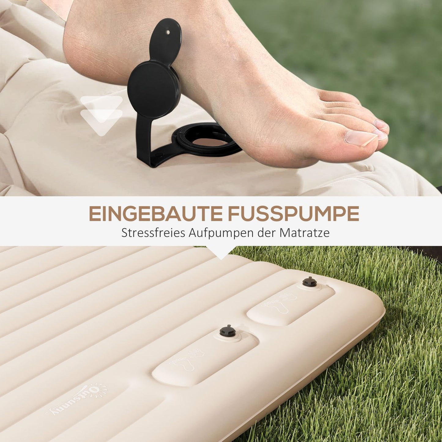 Folding Camping Air Mattress - Double Size, Foot Pump