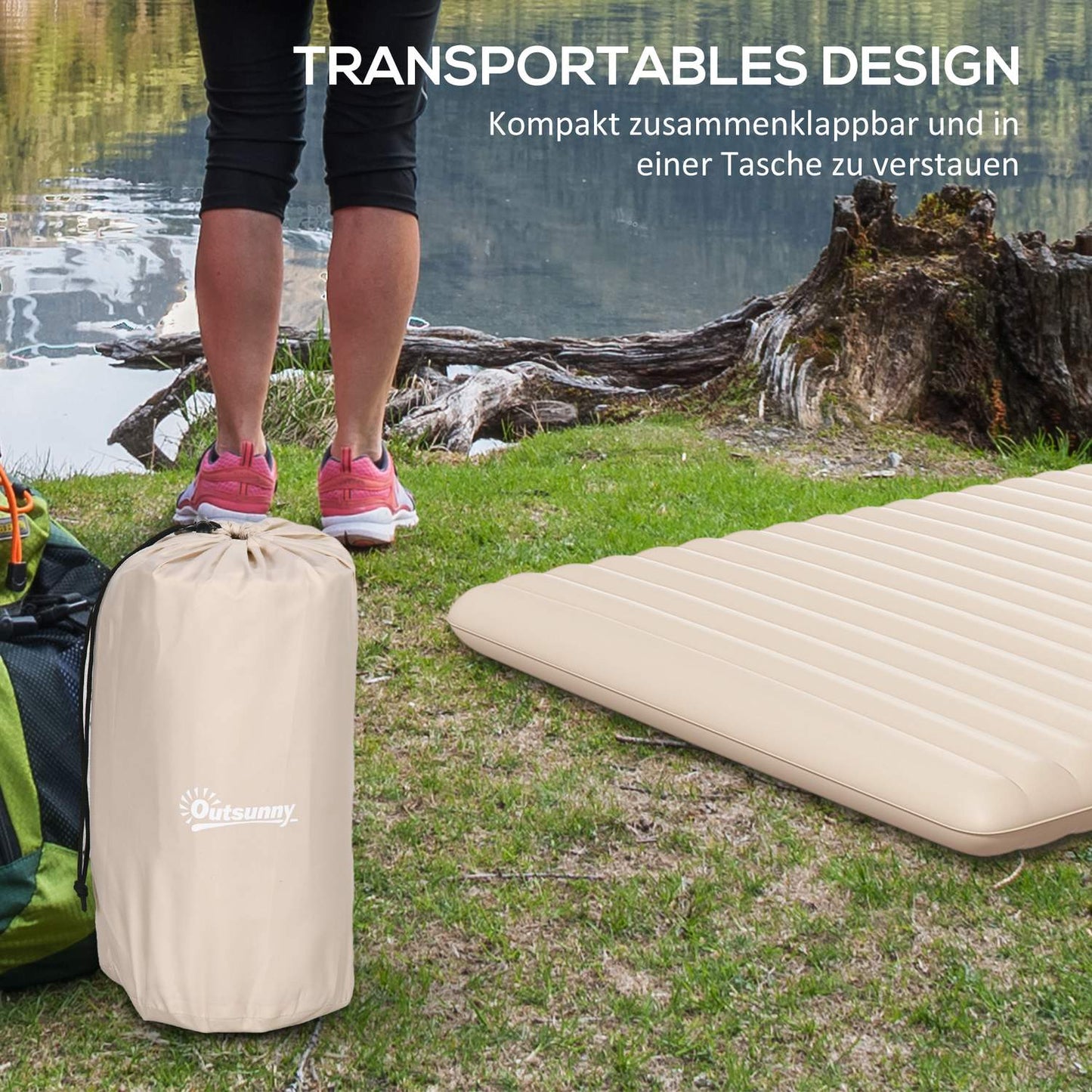 Folding Camping Air Mattress - Double Size, Foot Pump