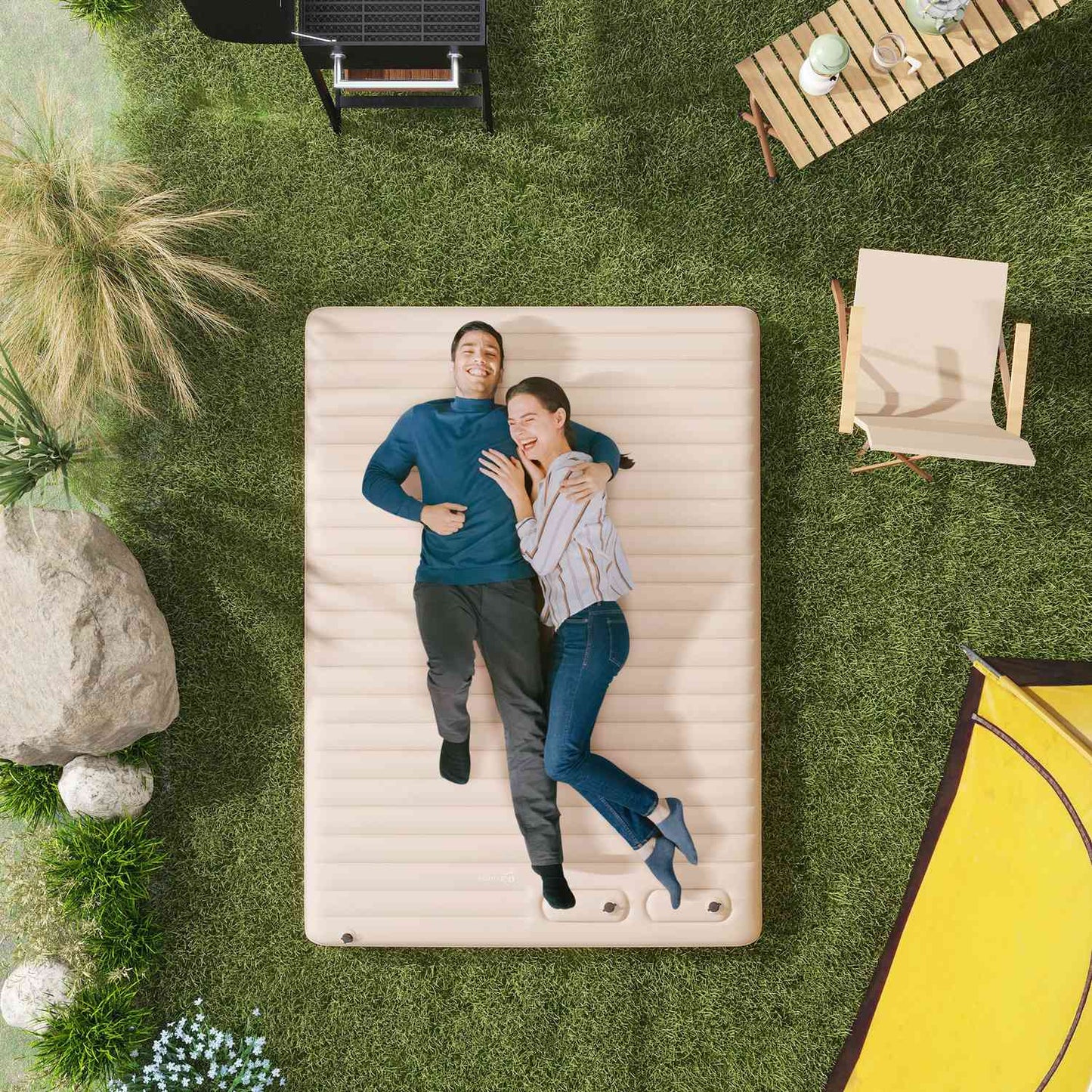 Folding Camping Air Mattress - Double Size, Foot Pump
